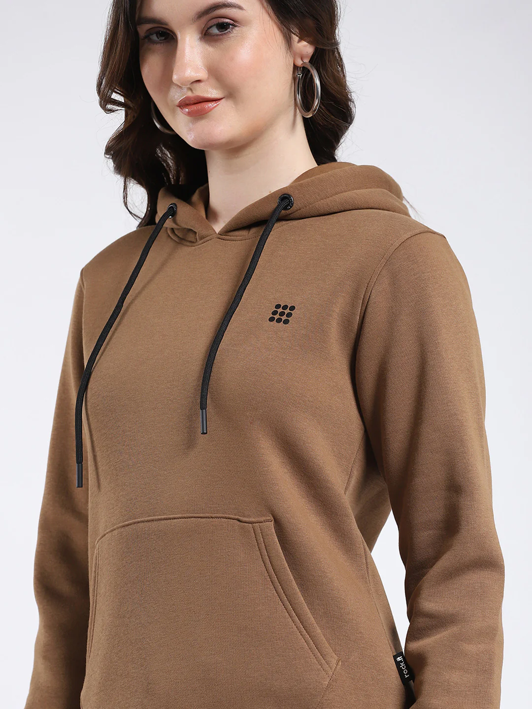Rock.it Women Brown Solid Hooded Full Sleeve Sweatshirt - Image 7