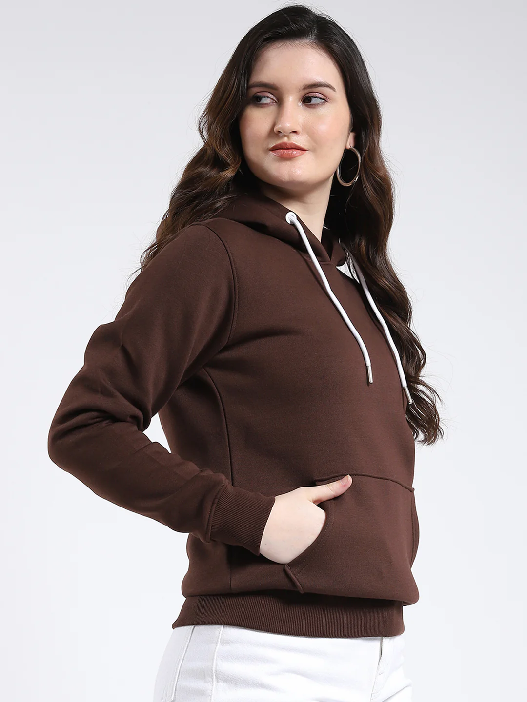 Rock.it Women Brown Solid Hooded Full Sleeve Sweatshirt - Image 4