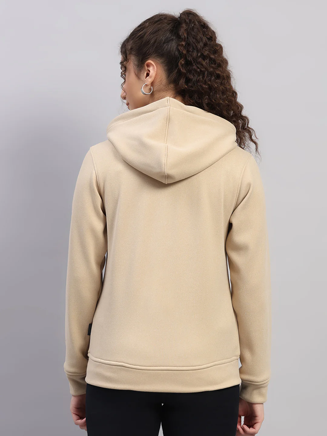 Rock.it Women Cream Solid Hooded Full Sleeve Sweatshirt - Image 5