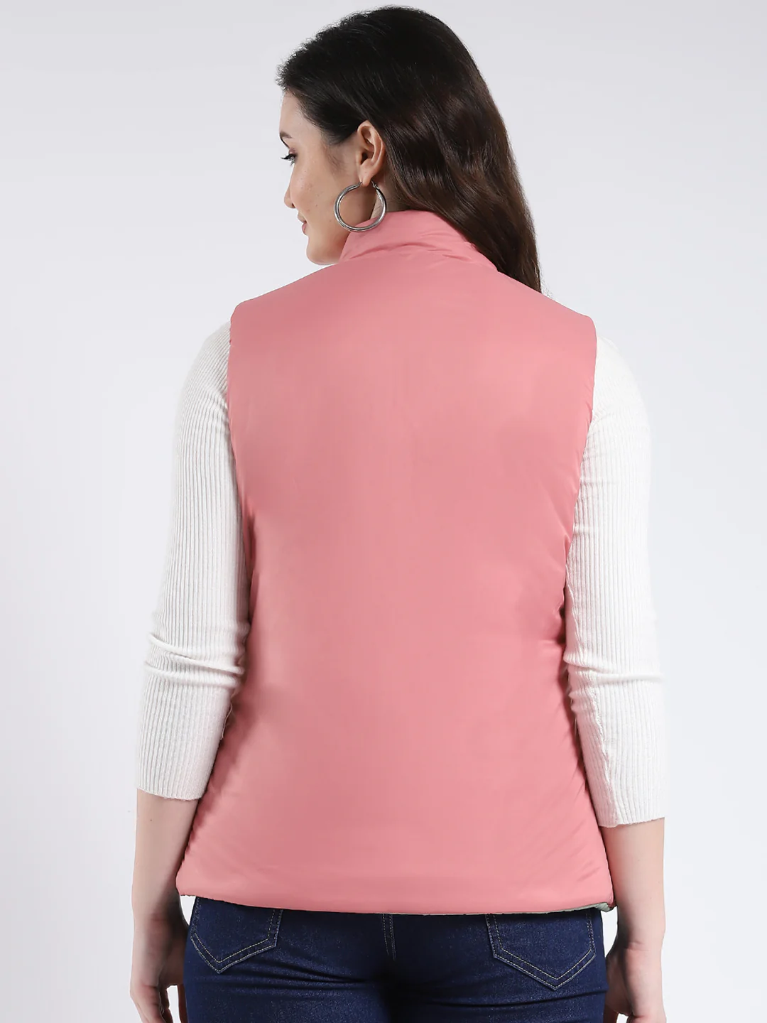 Rock.it Women Green & Pink Solid Mock Neck Sleeveless Jacket - Image 9