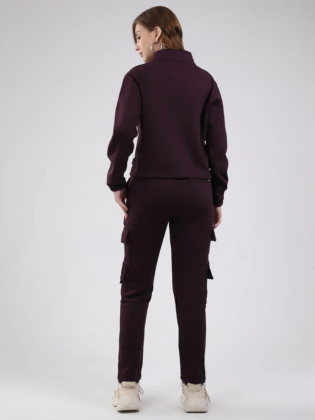 Rock.it Women Maroon Solid Mock Neck Full Sleeve Winter Tracksuit - Image 5
