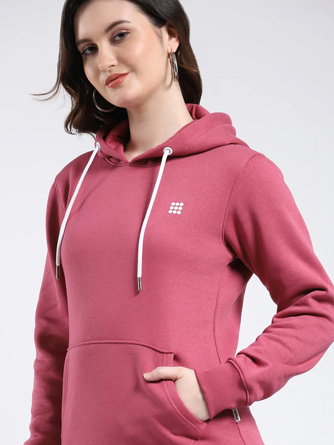 Rock.it Women Pink Solid Hooded Full Sleeve Sweatshirt - Image 7