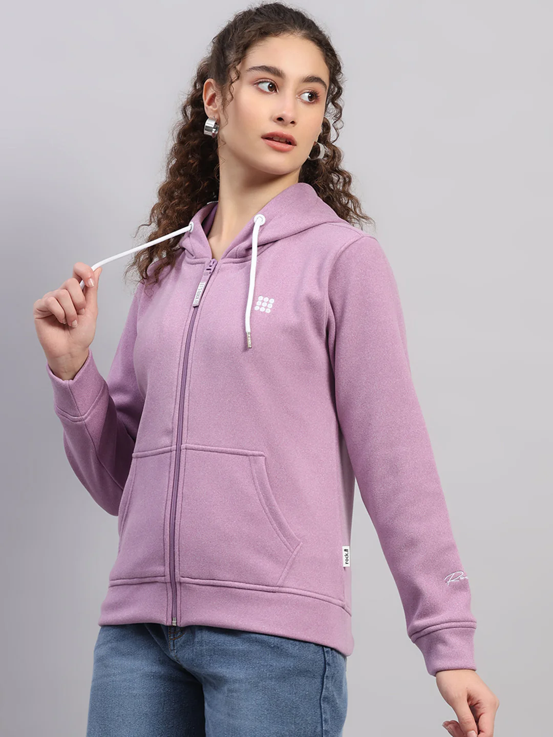 Rock.it Women Purple Solid Hooded Full Sleeve Sweatshirt - Image 3