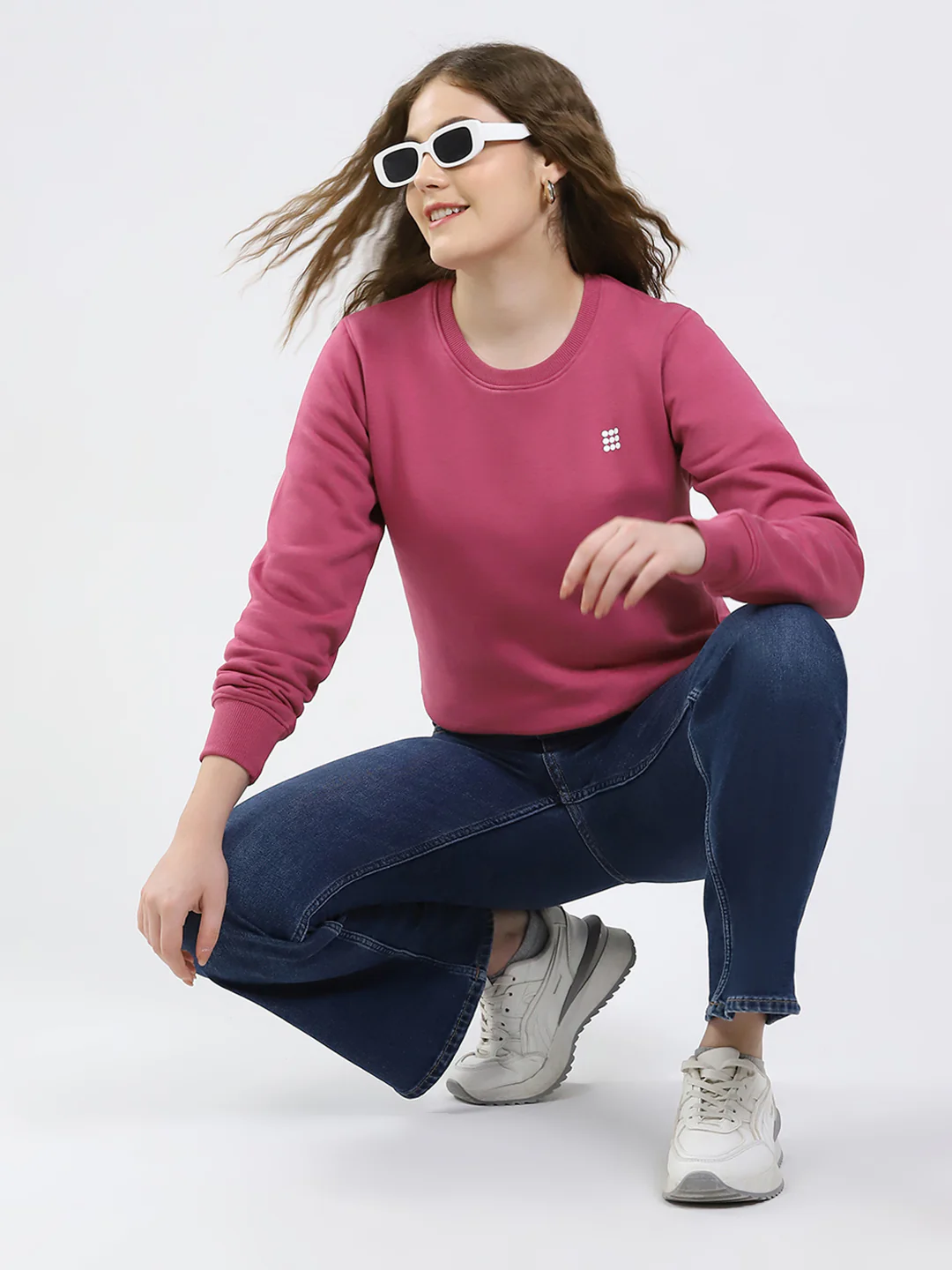 Rock.it Women Rose Pink Solid Round Neck Full Sleeve Sweatshirt - Image 2