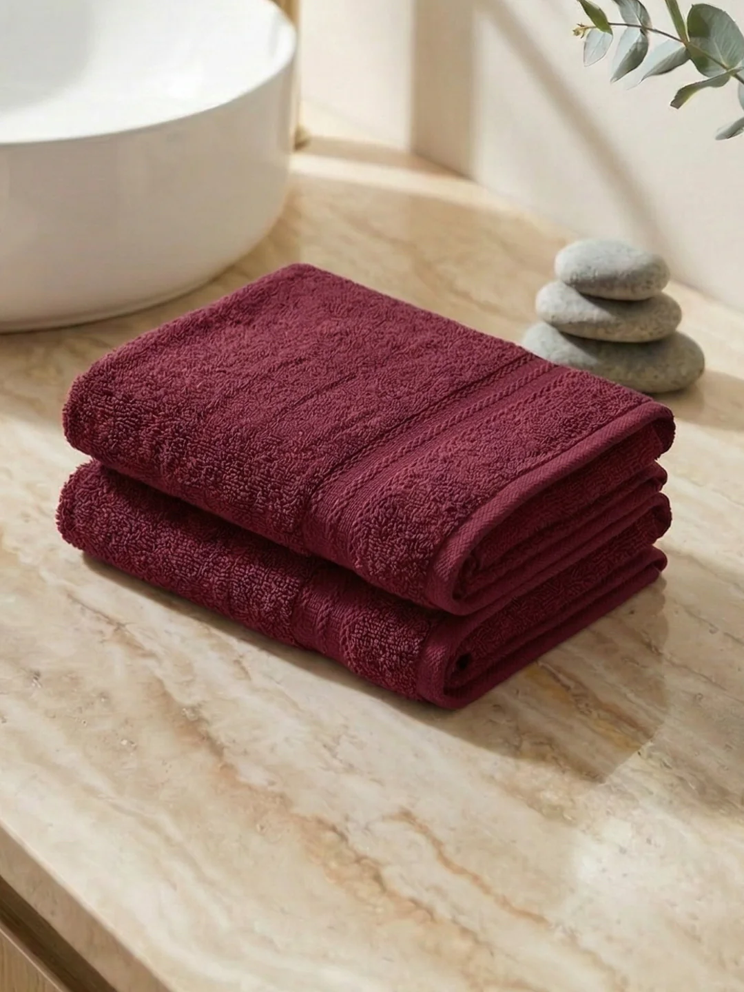 Rose Red Pure Cotton Solid 380 GSM Hand Towel 2 Pc Set (Jazz Collection) - Image 2