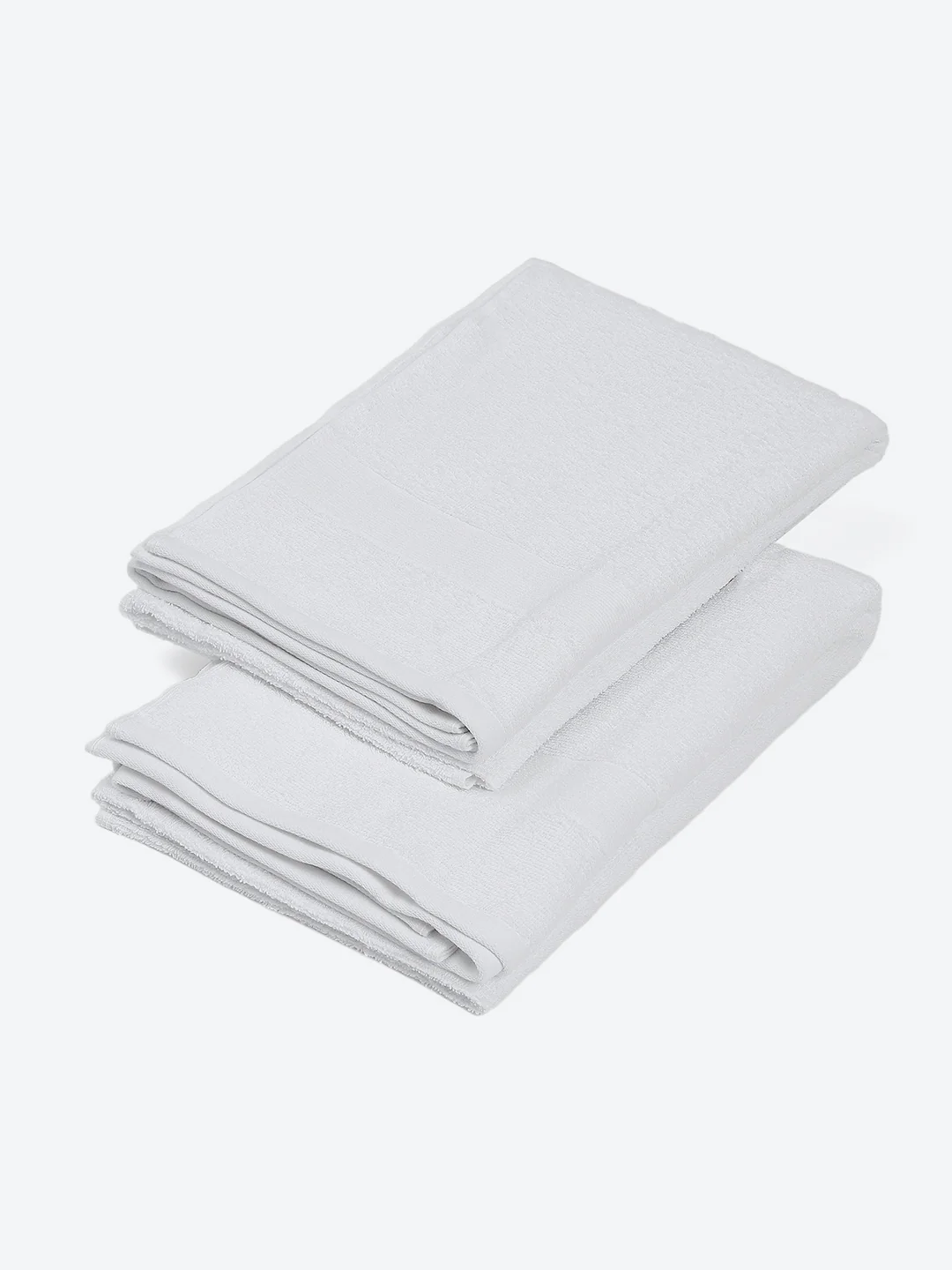 White Cotton Solid 380 GSM Bath Towel 2Pc Set (Albella) - Image 2