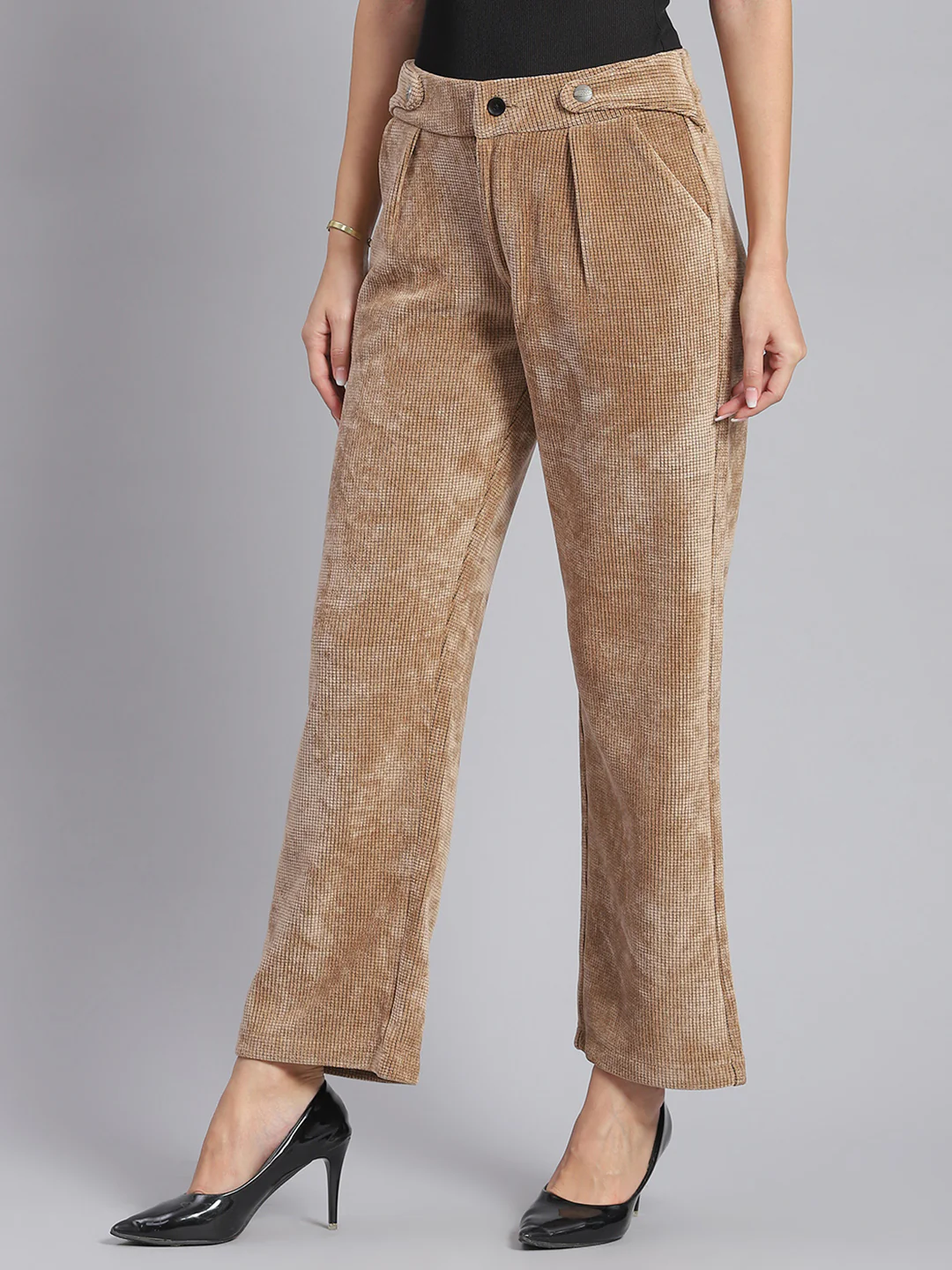Women Beige Check Regular Fit Winter Lowers - Image 3