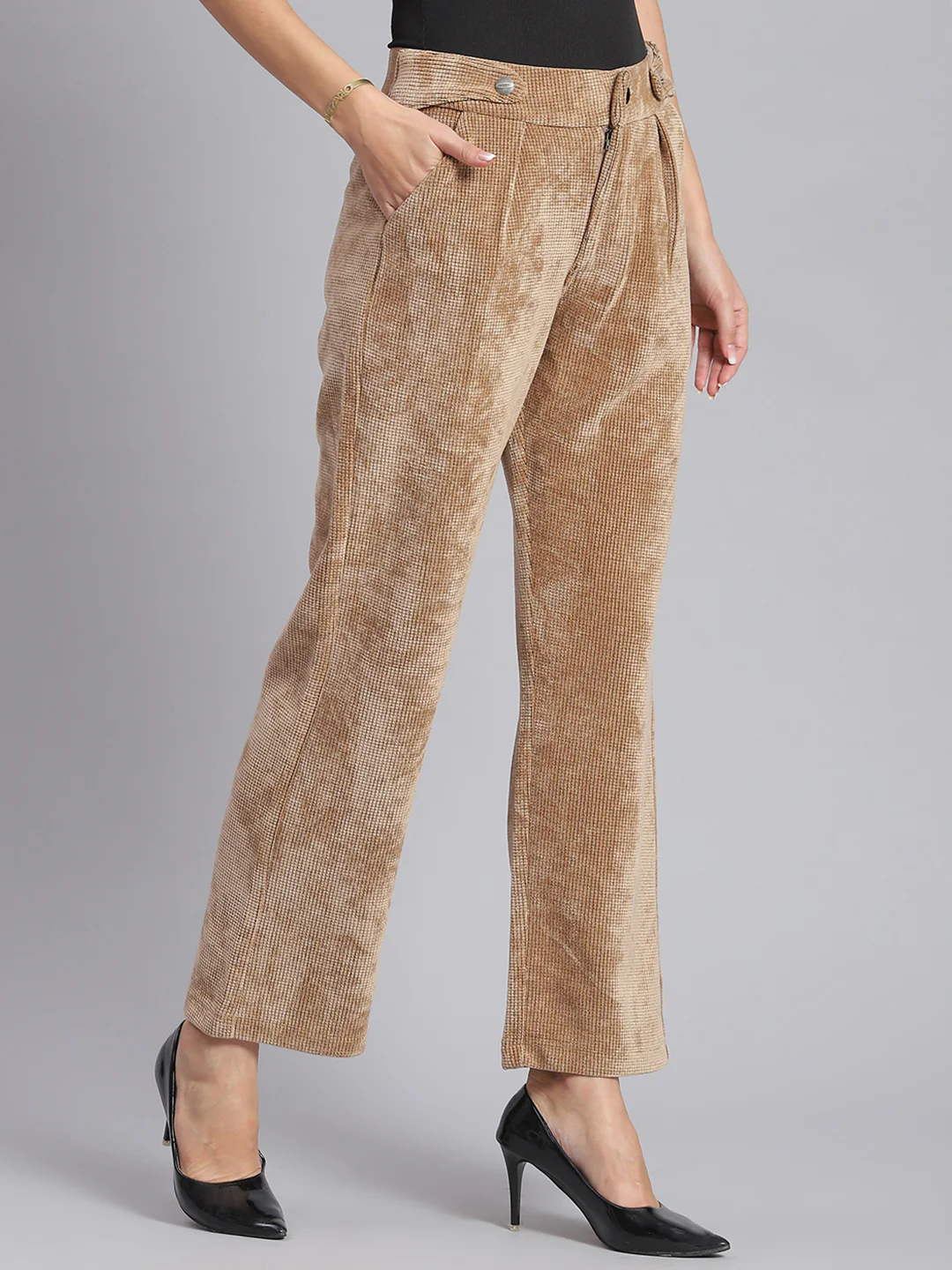 Women Beige Check Regular Fit Winter Lowers - Image 4