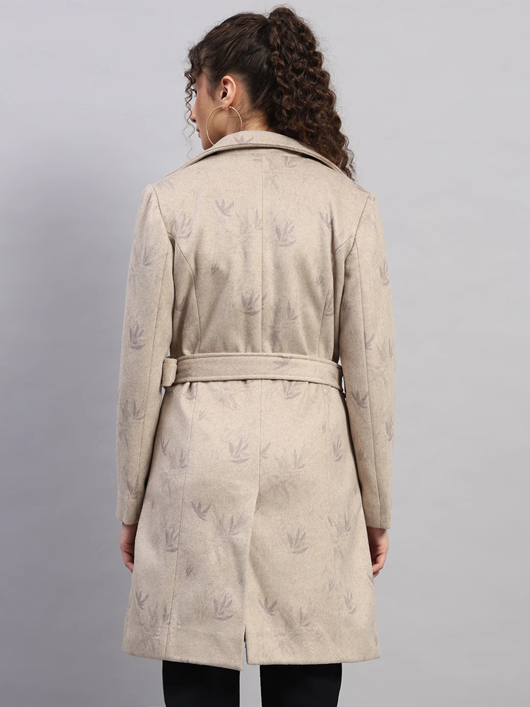 Women Beige Printed Collar Full Sleeve Coat - Image 5