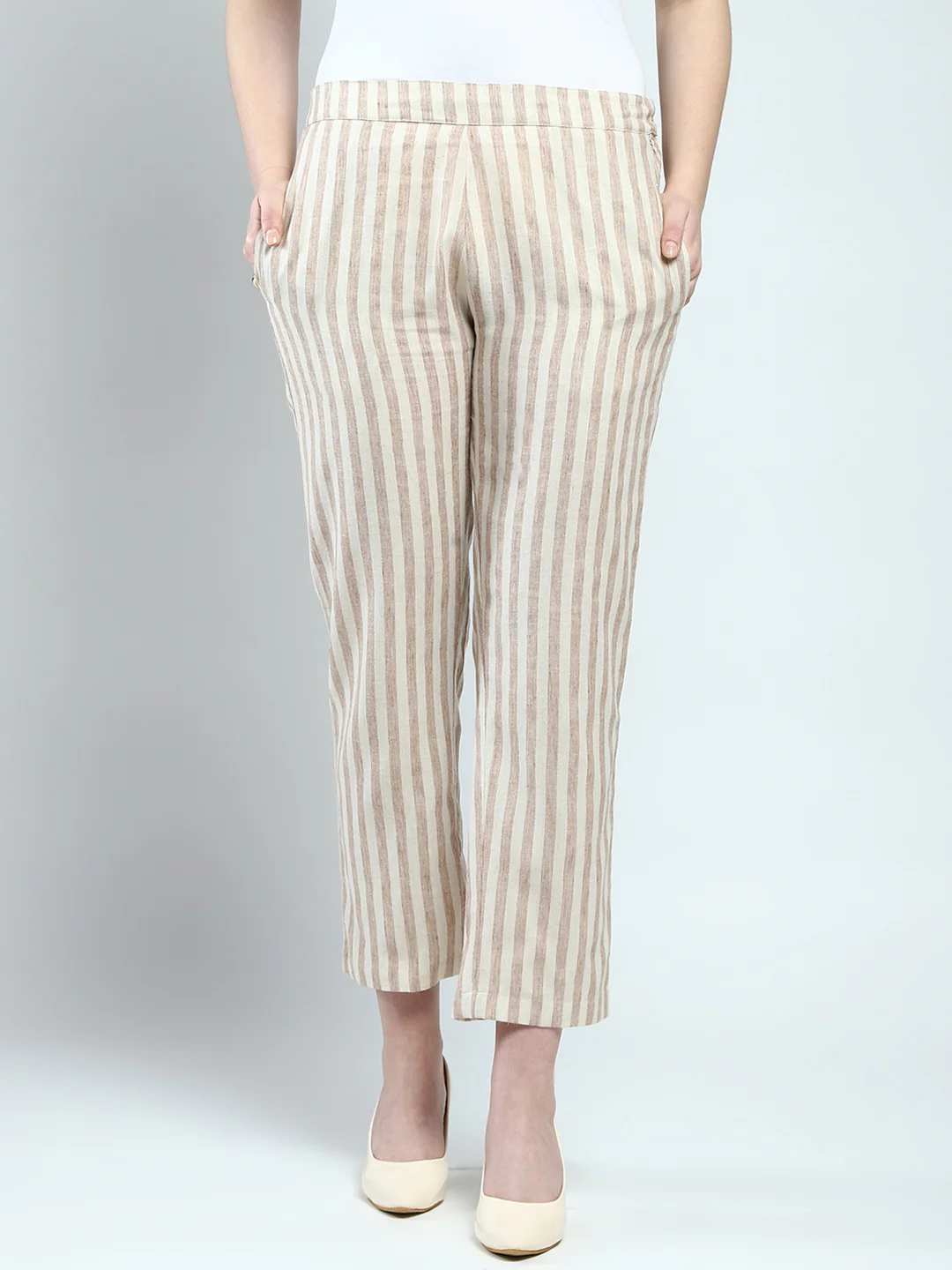 Women Beige Printed Collar Full Sleeve Cords Set - Image 8