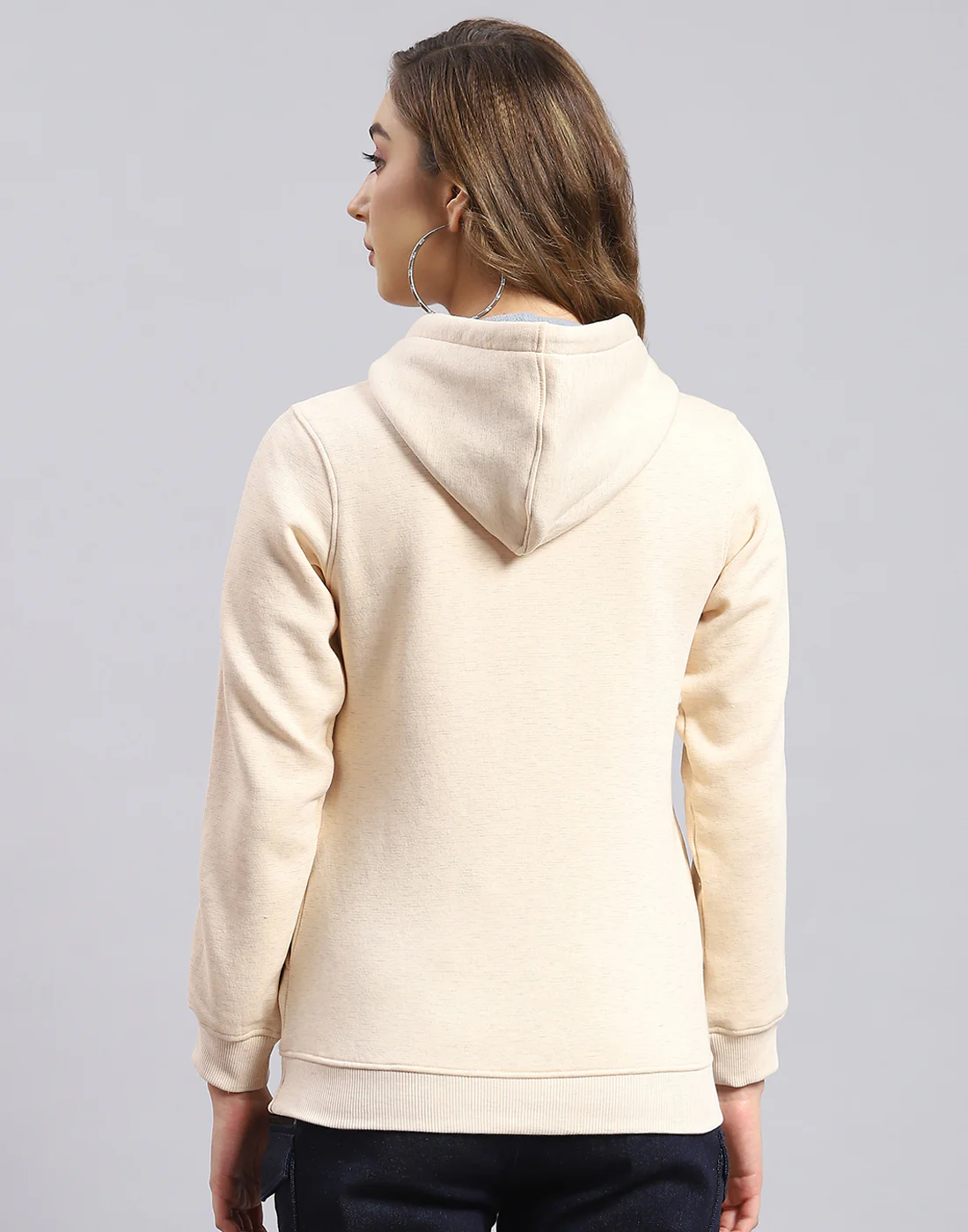 Women Beige Printed Hooded Full Sleeve Sweatshirt - Image 6