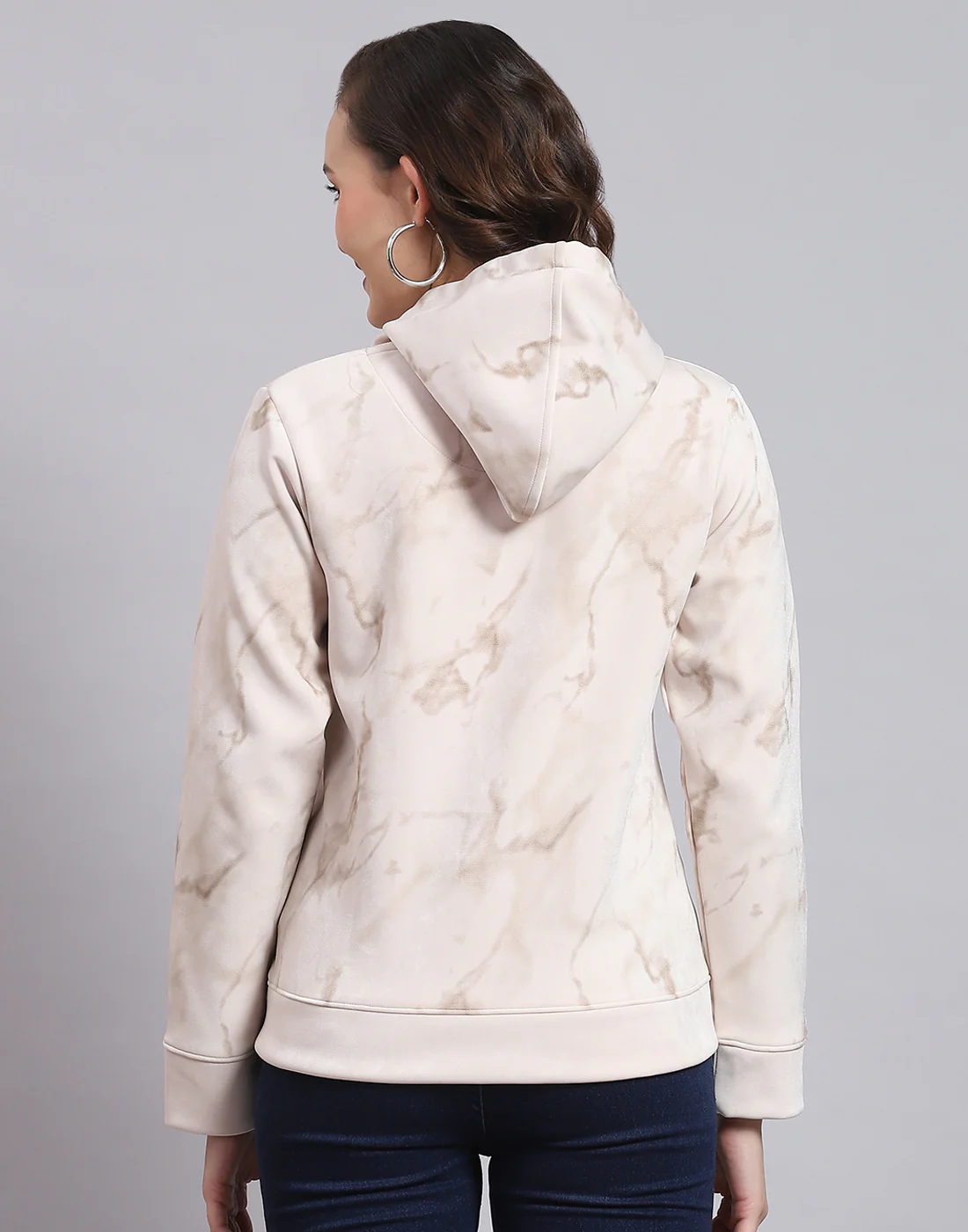 Women Beige Printed Hooded Full Sleeve Sweatshirt - Image 6