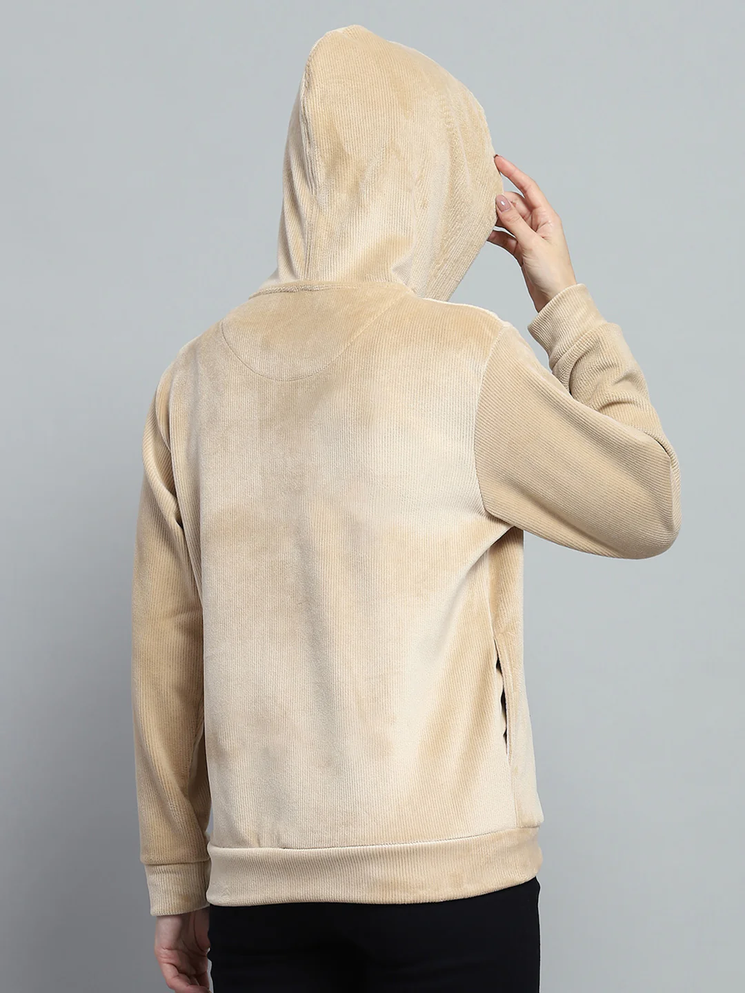 Women Beige Printed Hooded Full Sleeve Sweatshirt - Image 5