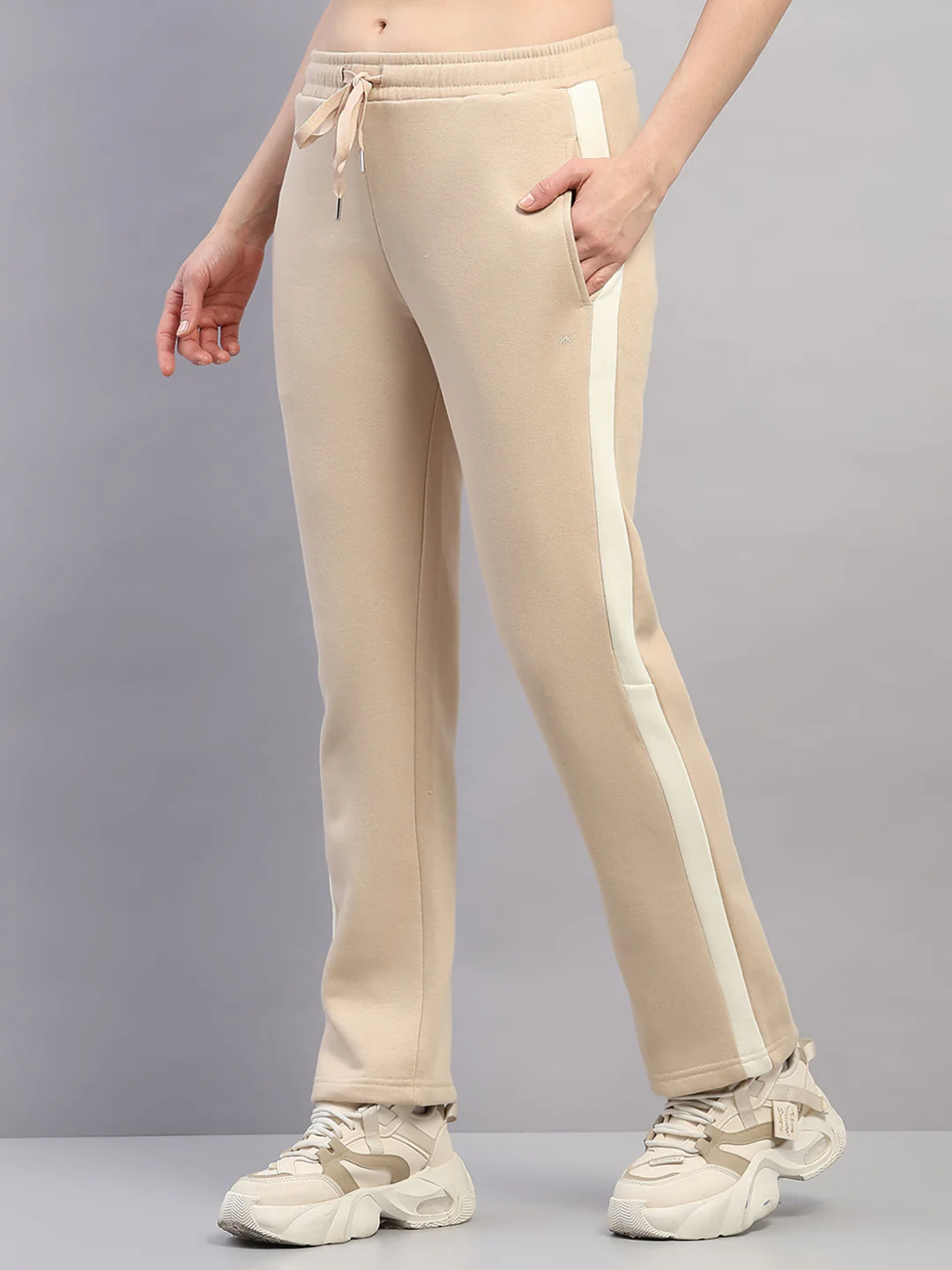 Women Beige Printed Hooded Full Sleeve Winter Tracksuit - Image 7