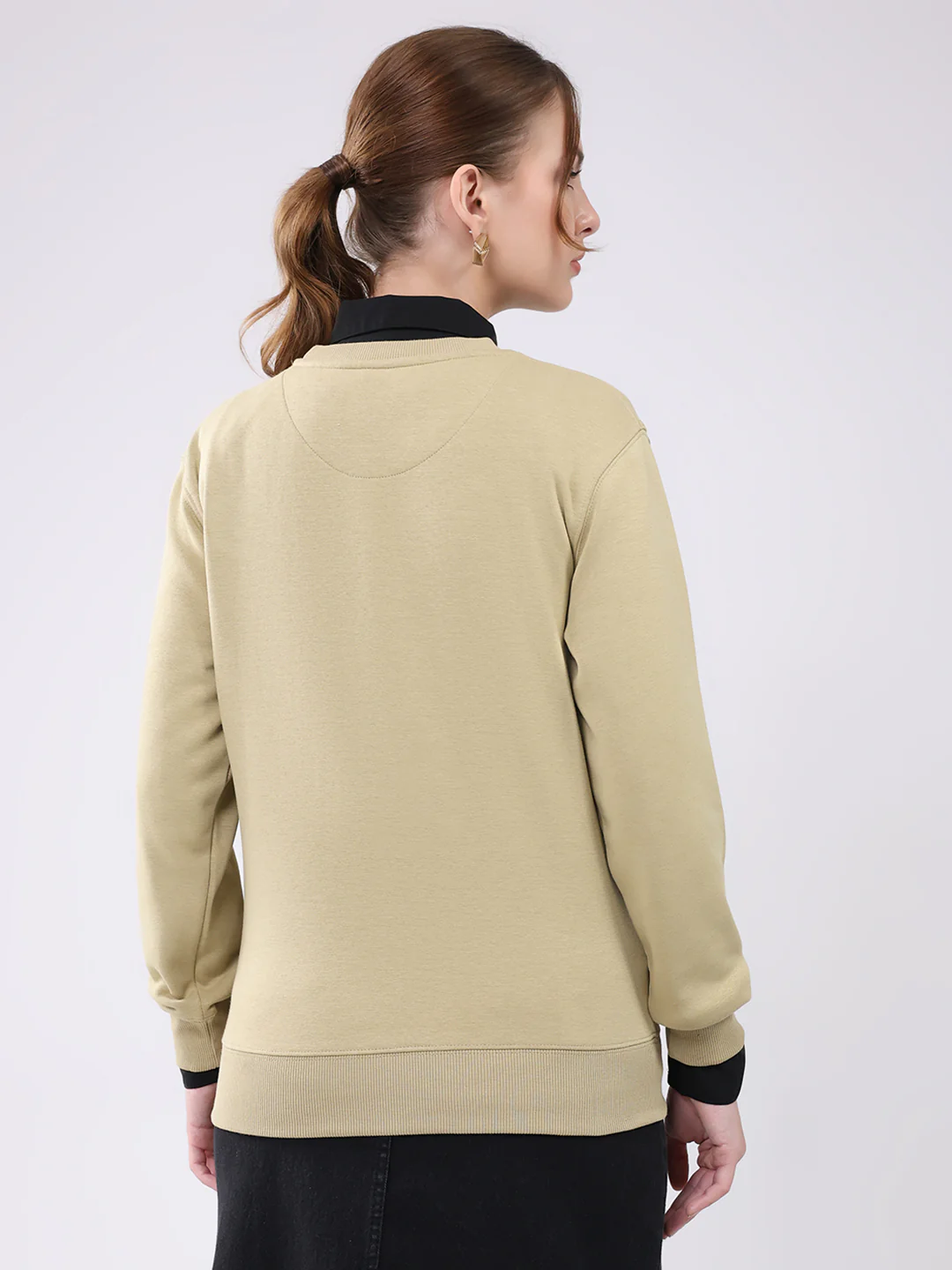Women Beige Printed Round Neck Full Sleeve Sweatshirt - Image 5