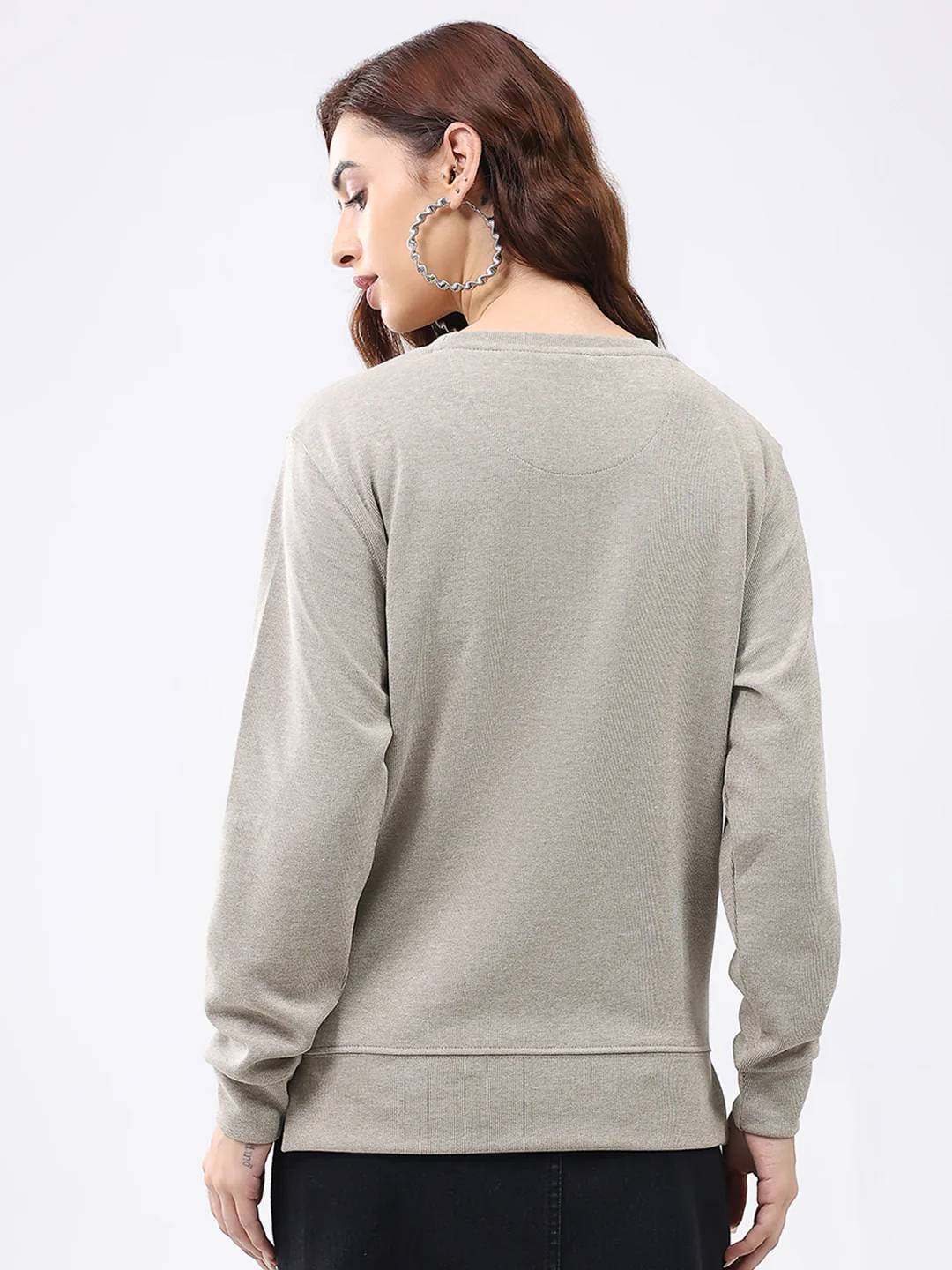 Women Beige Printed Round Neck Full Sleeve Winter Top - Image 5