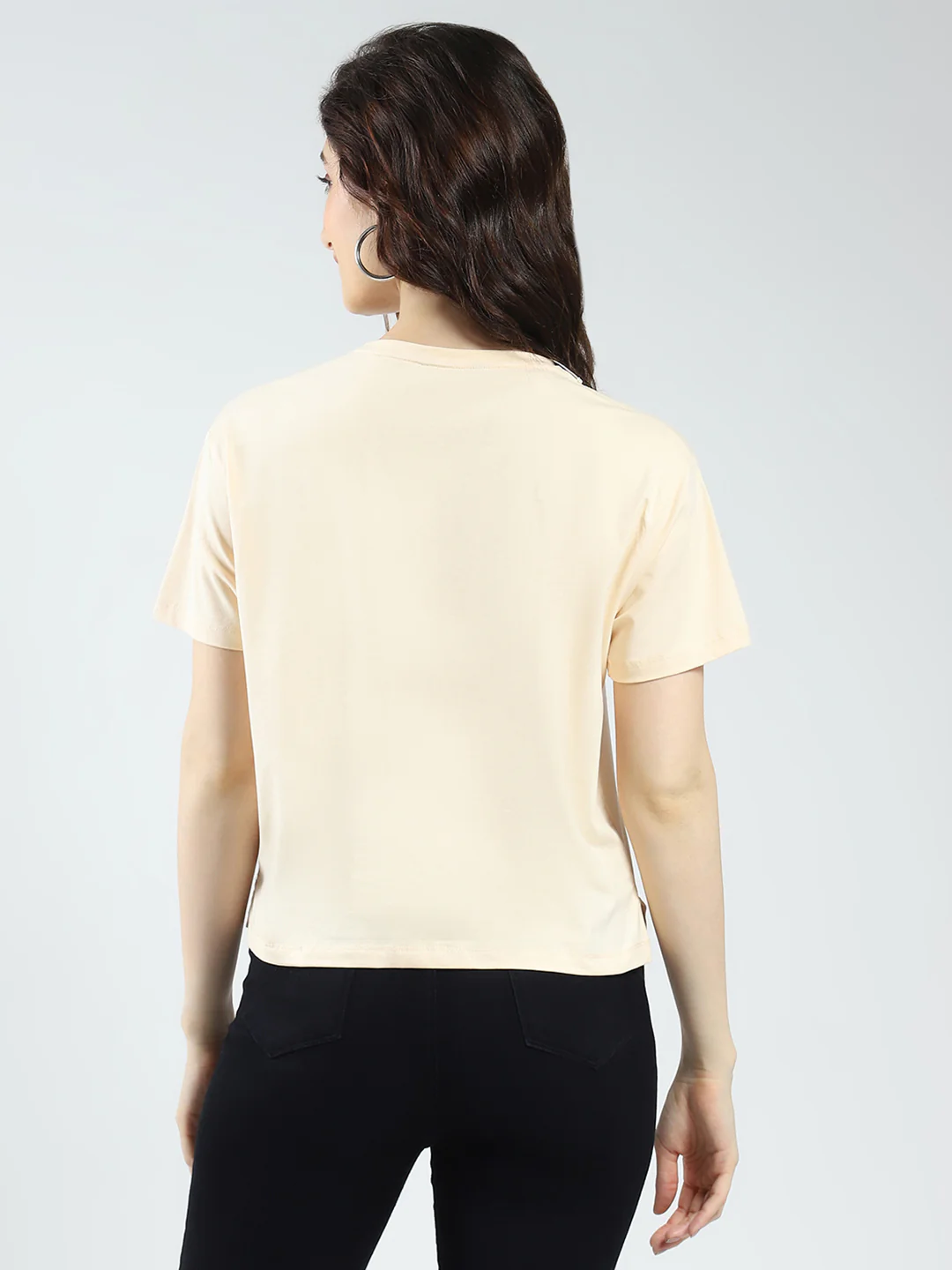 Women Beige Printed Round Neck Half Sleeve Top - Image 6