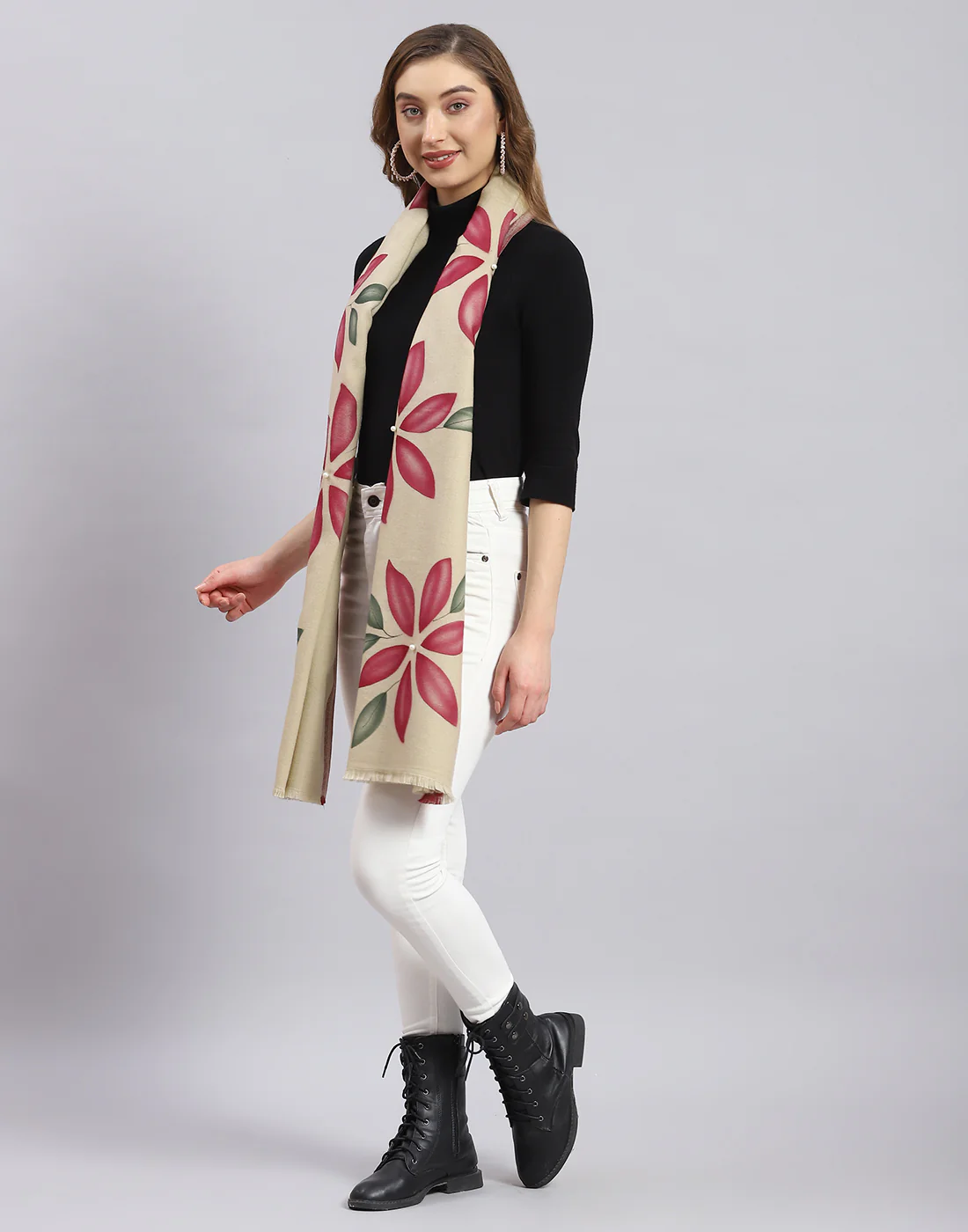 Women Beige Printed Stole - Image 4