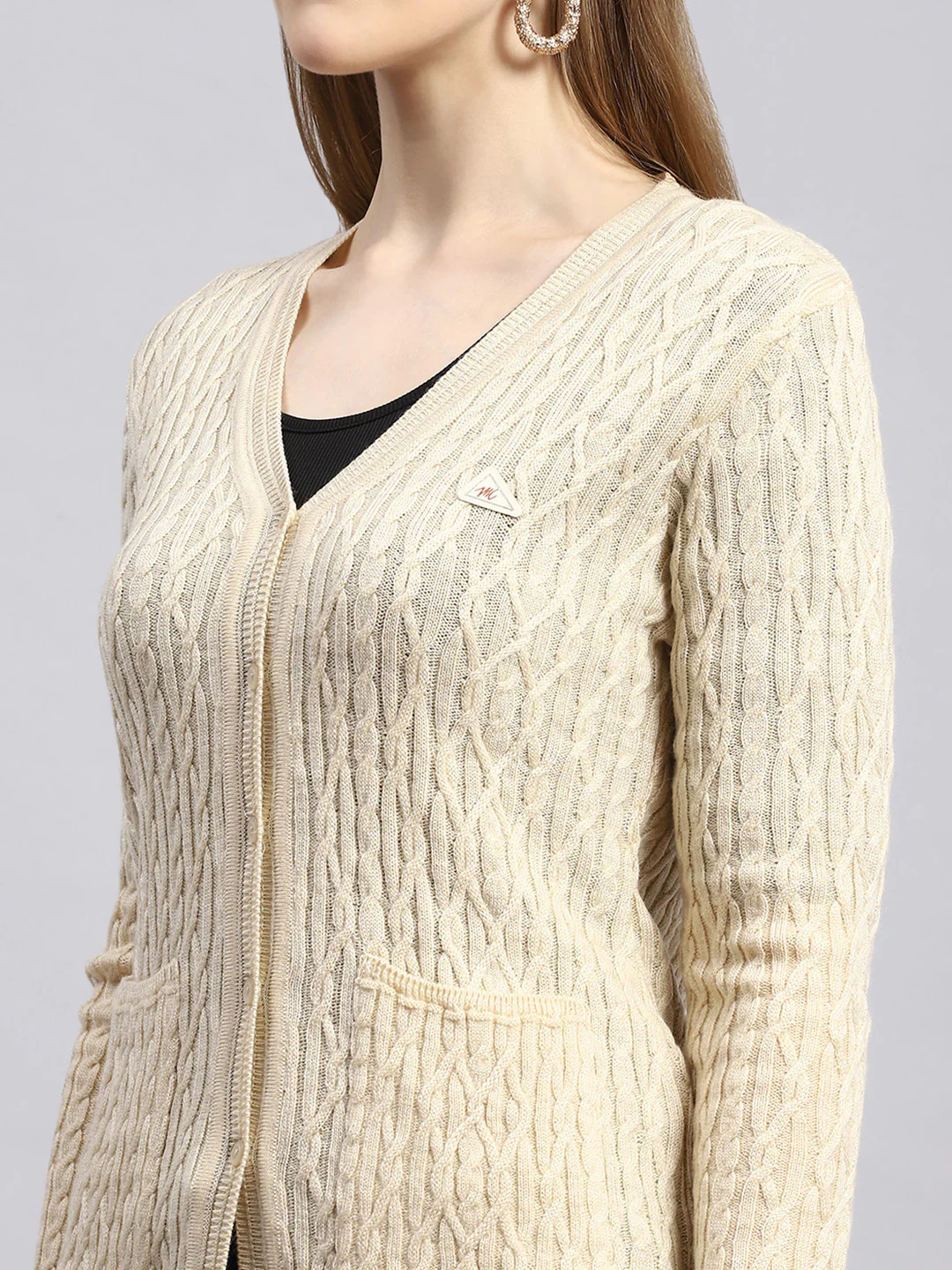 Women Beige Self Cardigan - Image 6
