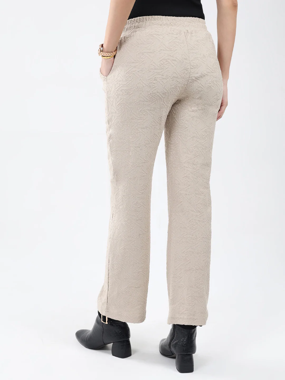 Women Beige Self Design Regular Fit Winter Lower - Image 5
