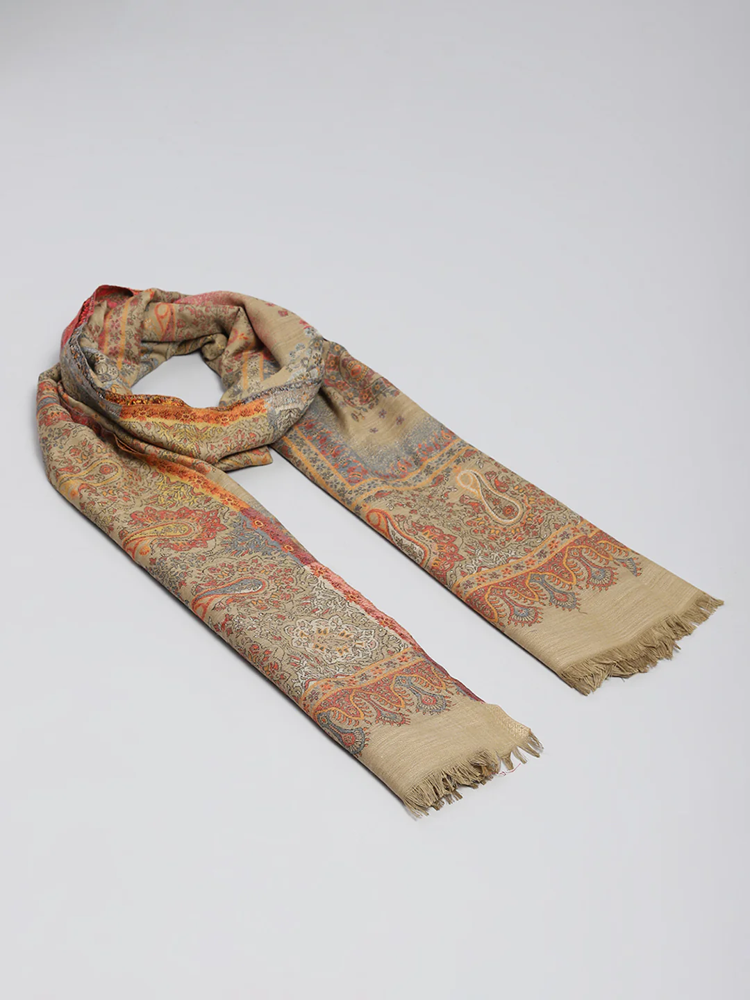 Women Beige Self Design Shawl - Image 2