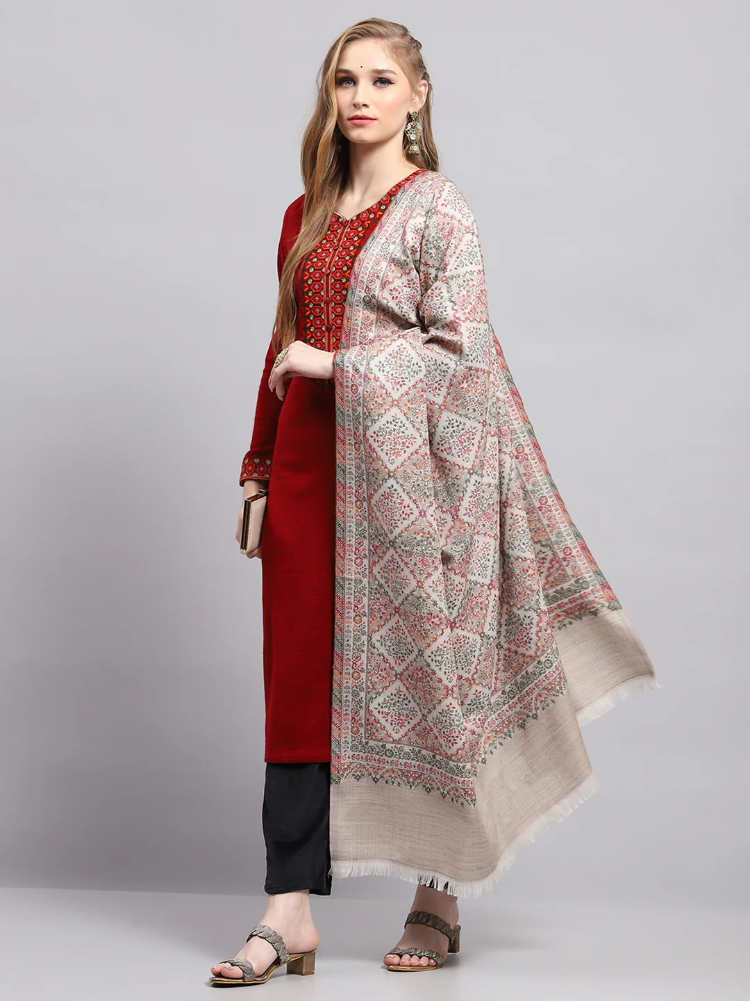 Women Beige Self Design Shawl - Image 4