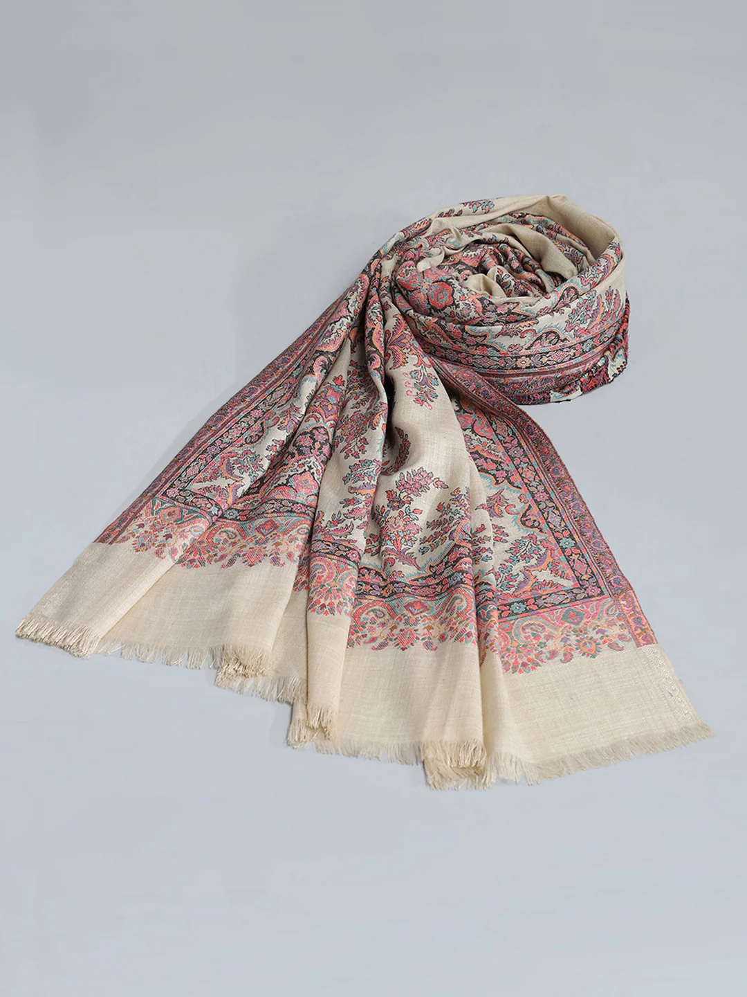 Women Beige Self Design Shawl - Image 5