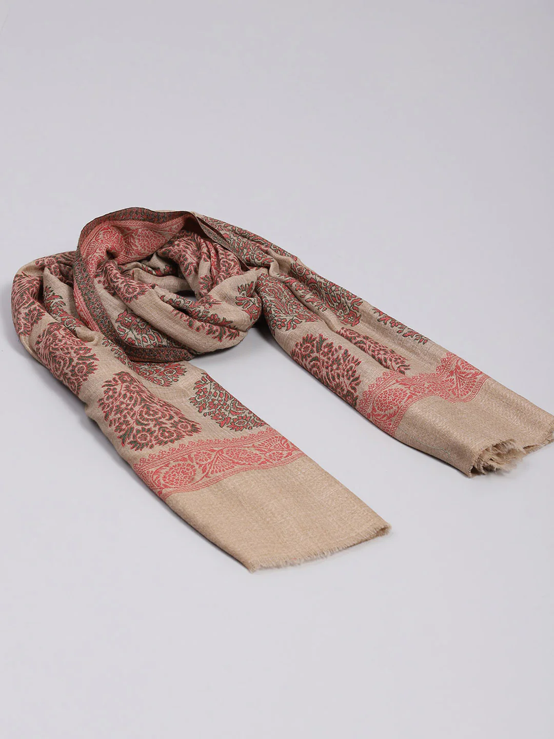 Women Beige Self Design Shawl - Image 2