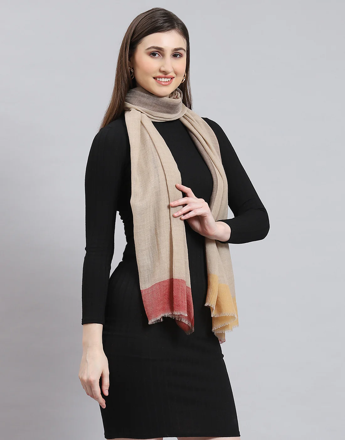 Women Beige Self Design Stole - Image 4