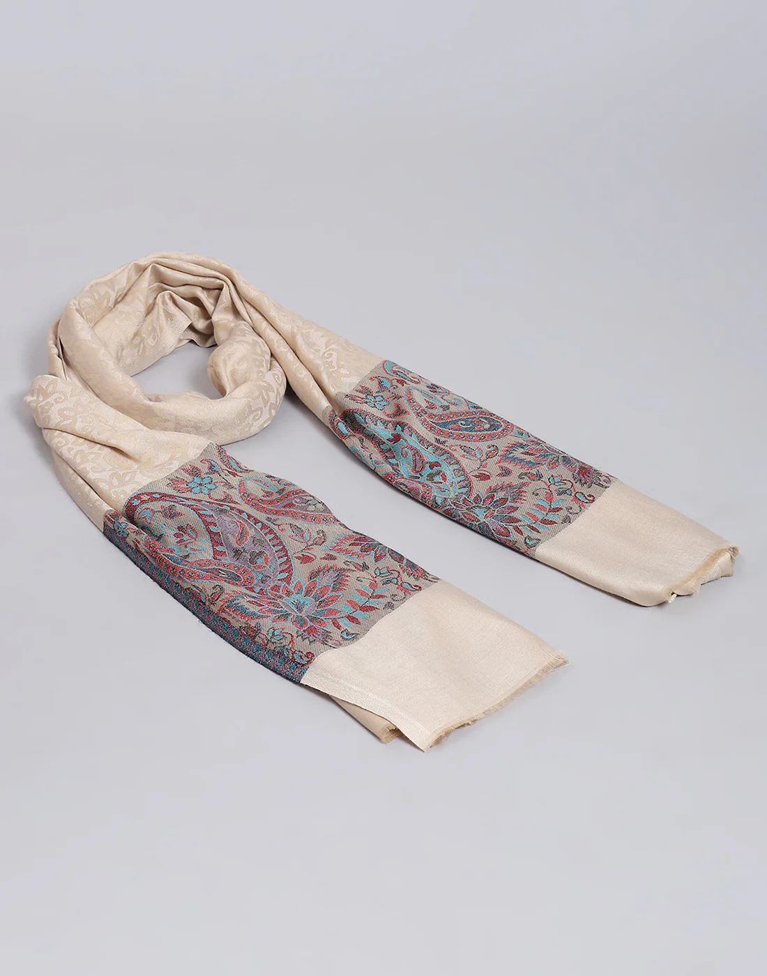 Women Beige Self Design Stole - Image 6