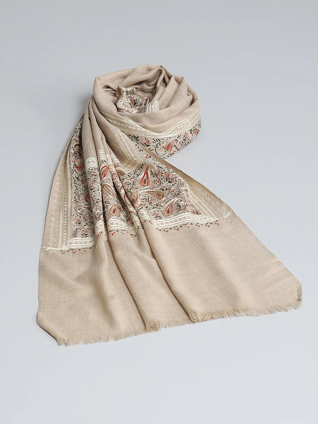 Women Beige Self Design Stole - Image 7
