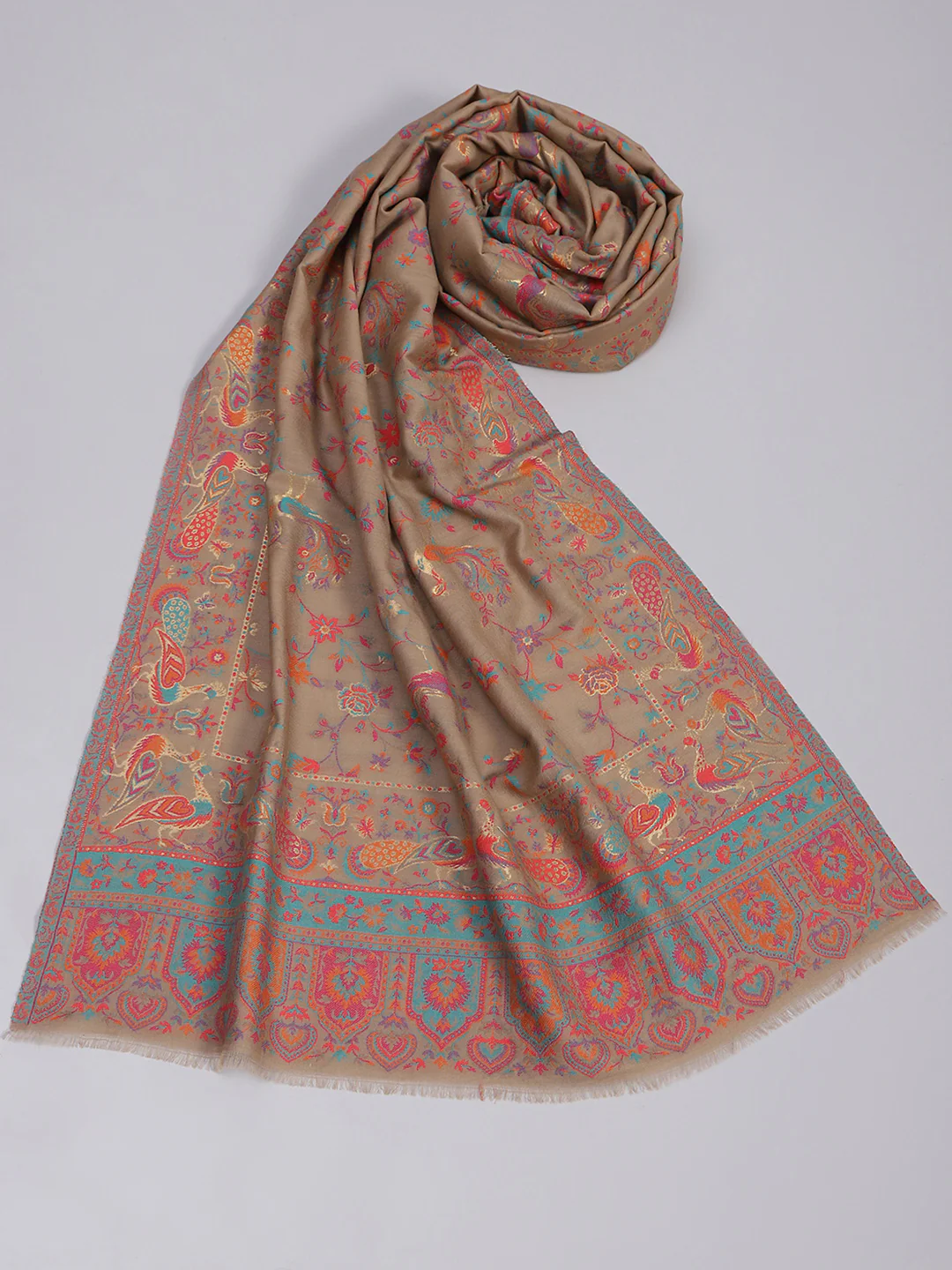 Women Beige Self Design Stole - Image 6