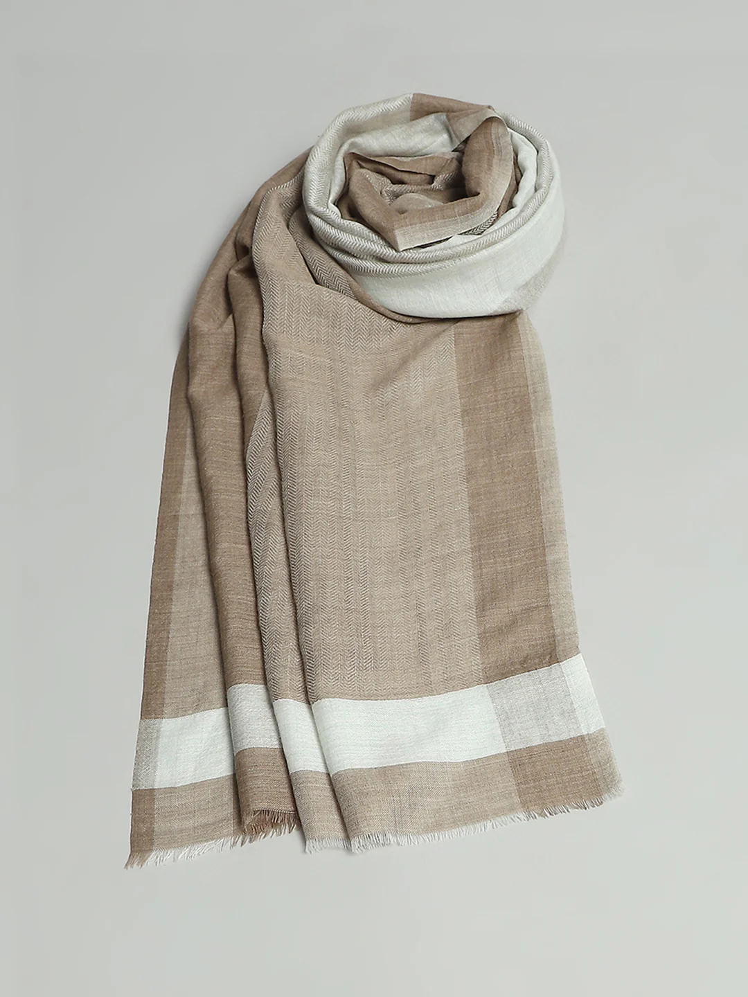 Women Beige Self Design Stole - Image 6