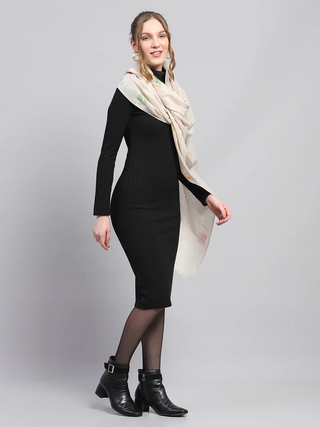 Women Beige Self Design Stole - Image 4
