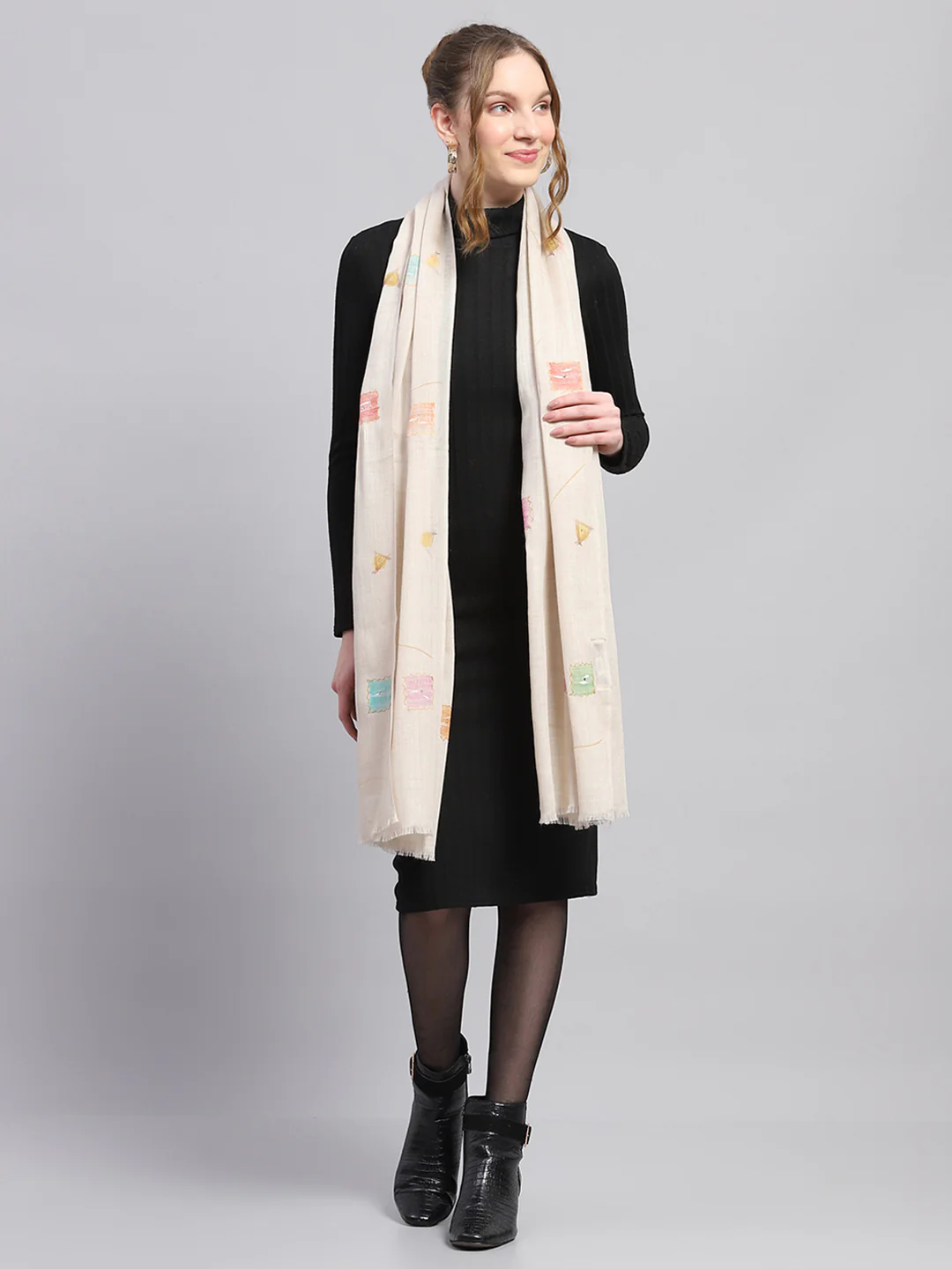 Women Beige Self Design Stole - Image 5
