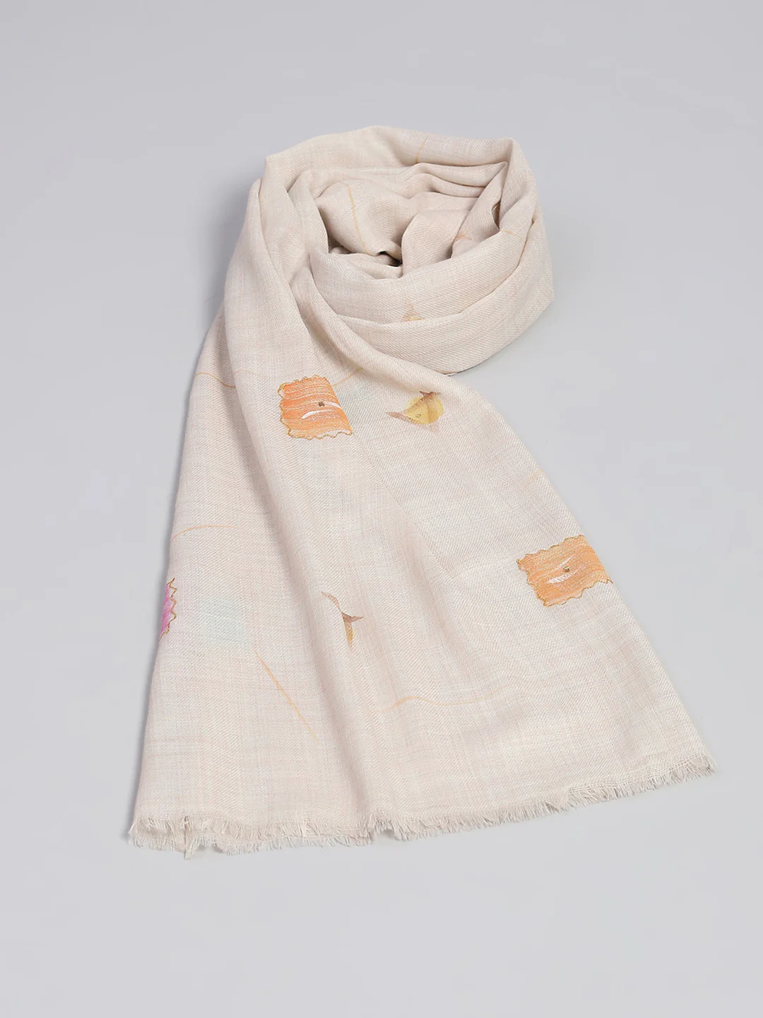Women Beige Self Design Stole - Image 6