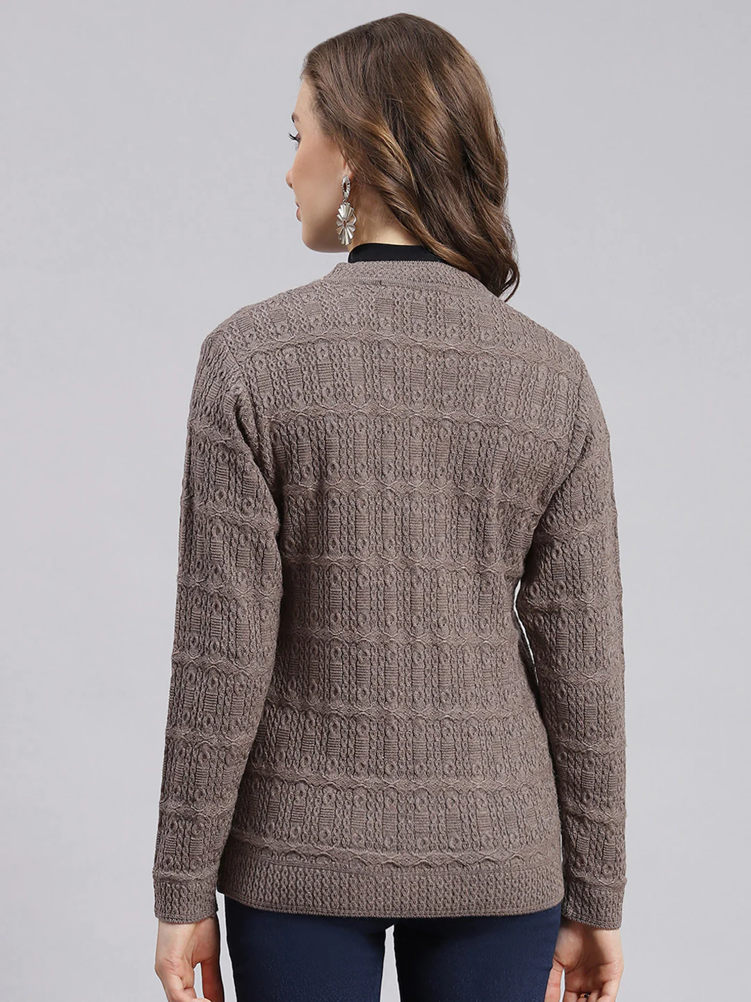 Women Beige Self Design Wool blend Cardigan - Image 4