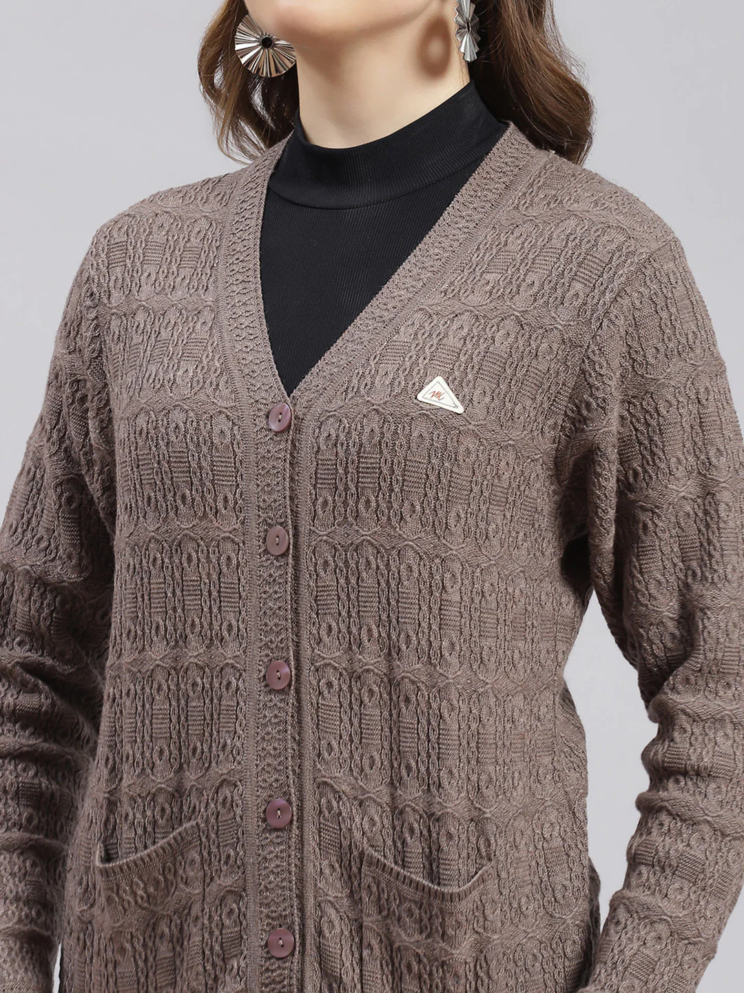 Women Beige Self Design Wool blend Cardigan - Image 6