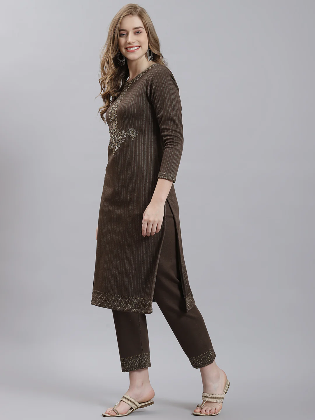 Women Beige Self Kurti+Lower Set - Image 3