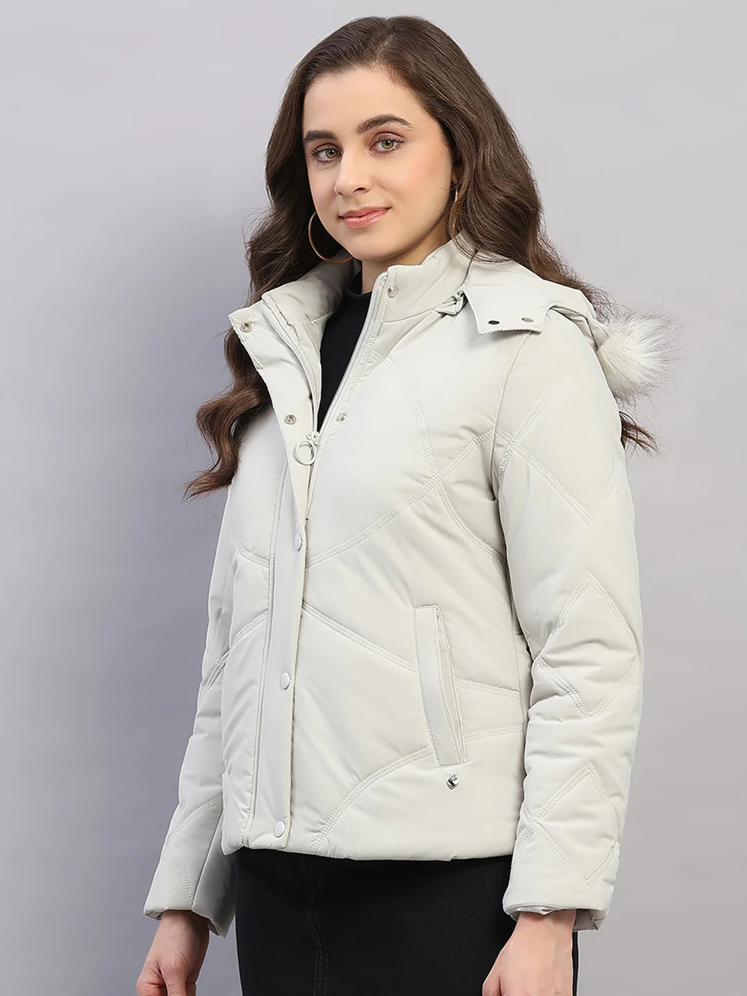 Women Beige Solid Hooded Full Sleeve Jacket - Image 3