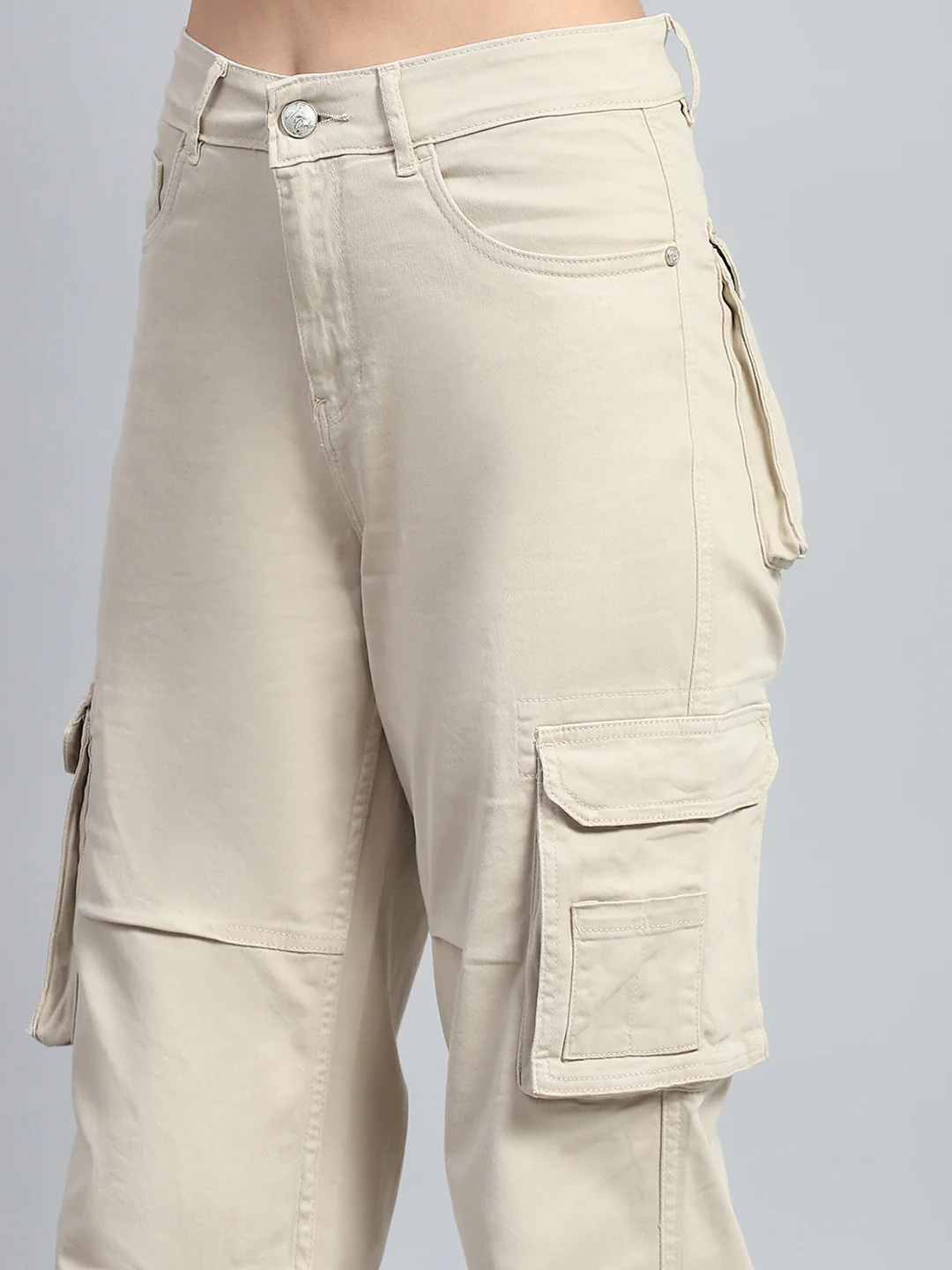 Women Beige Solid Regular Fit Cargo - Image 6