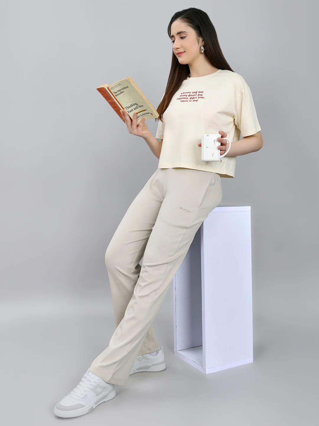 Women Beige Solid Regular Fit Lower - Image 6