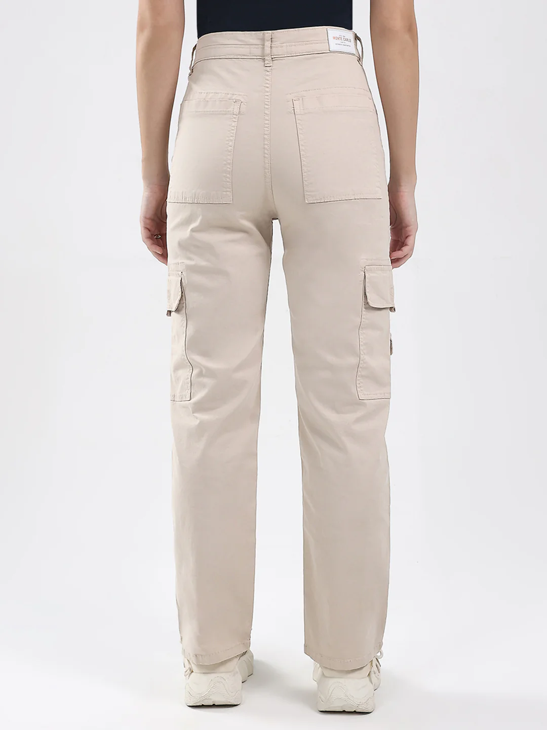 Women Beige Solid Straight Fit Cargo - Image 5
