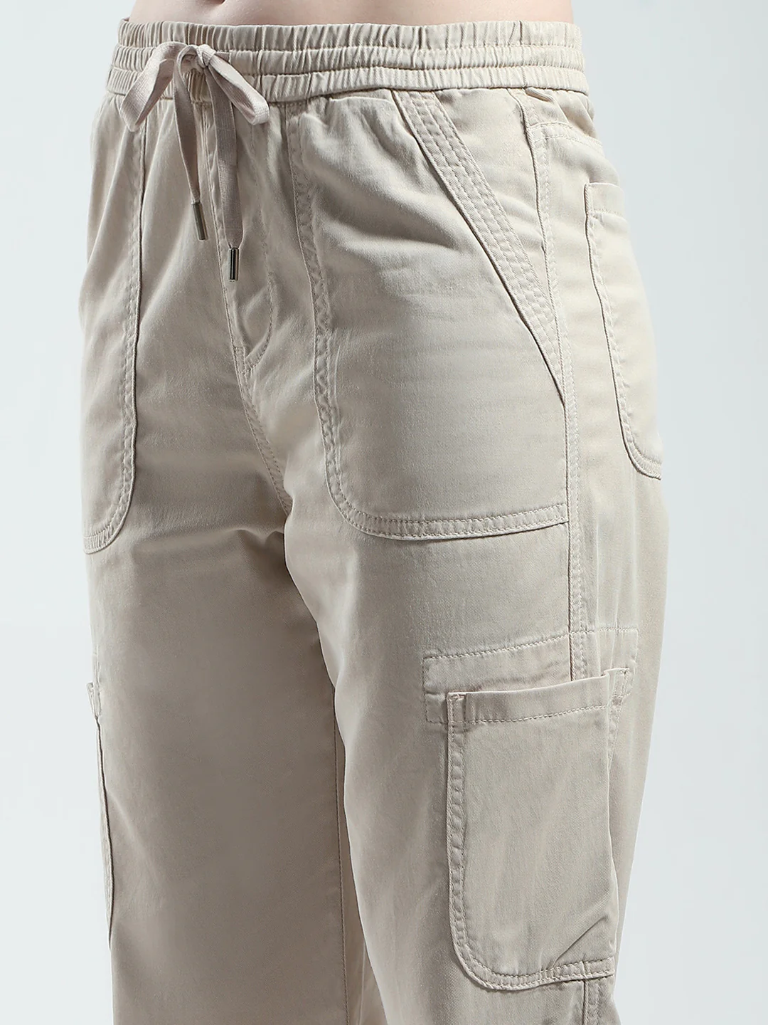 Women Beige Solid Straight Fit Cargo - Image 6