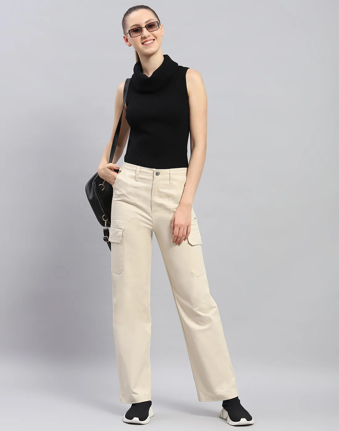Rock.it Women Beige Solid Straight Fit Cargo - Image 2