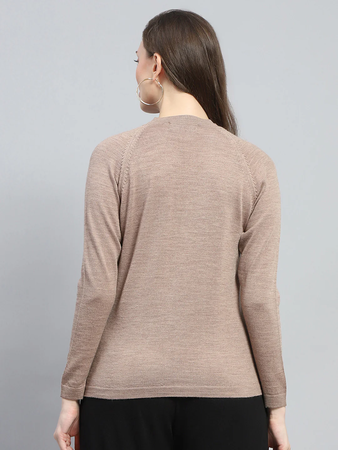 Women Beige Solid V Neck Full Sleeve Cardigan - Image 5