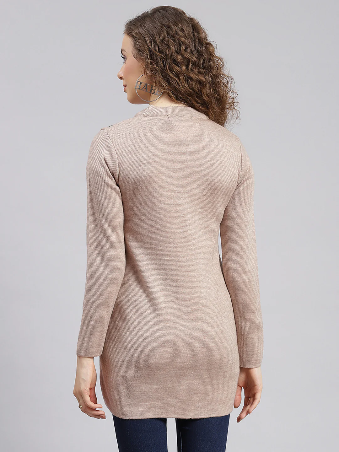 Women Beige Solid Wool blend Cardigan - Image 5
