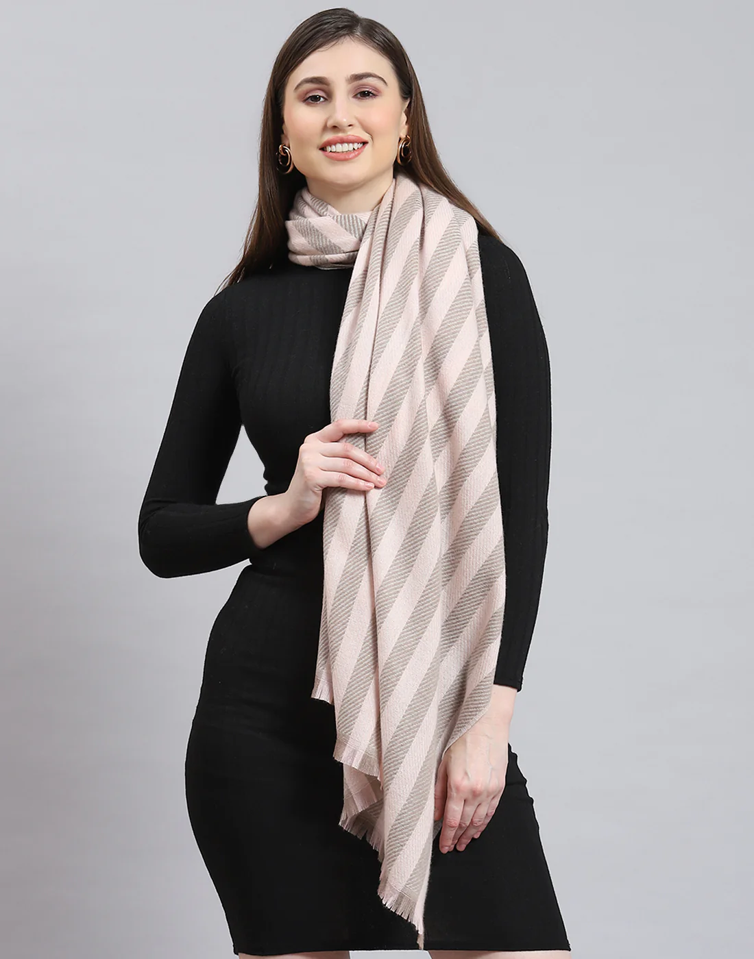 Women Beige Stripe Stole - Image 3