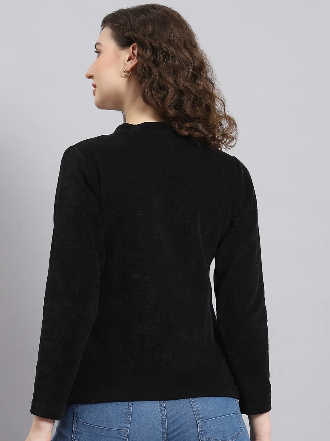 Women Black Embroidered Round Neck Full Sleeve Sweater - Image 5