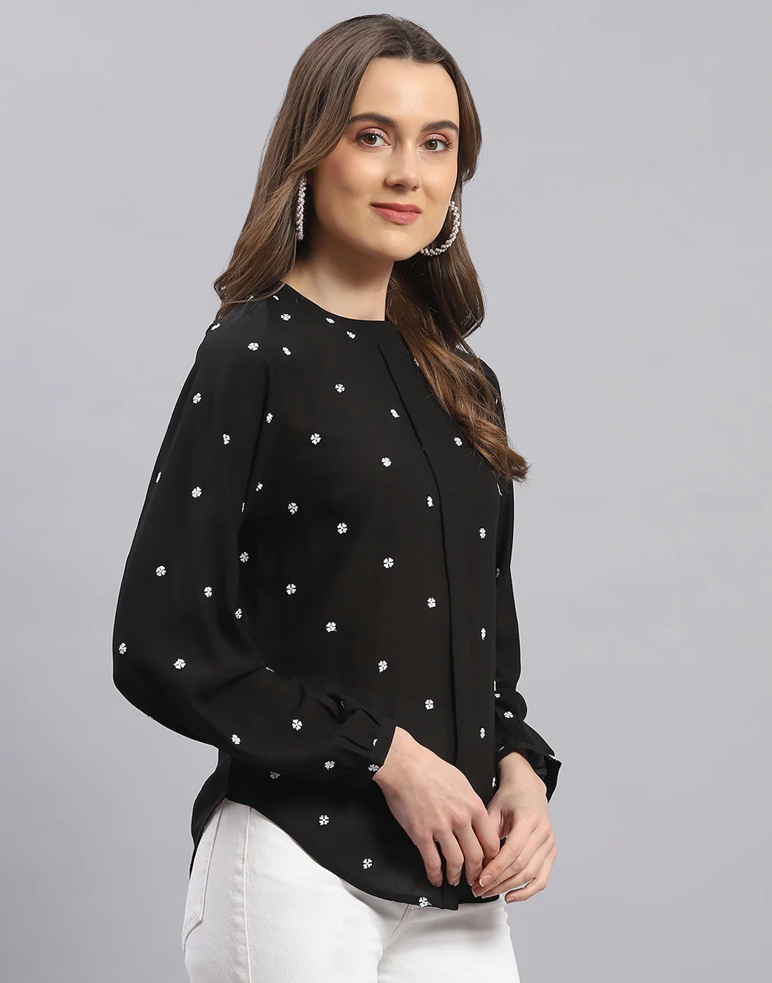 Women Black Embroidered Round Neck Full Sleeve Top - Image 4